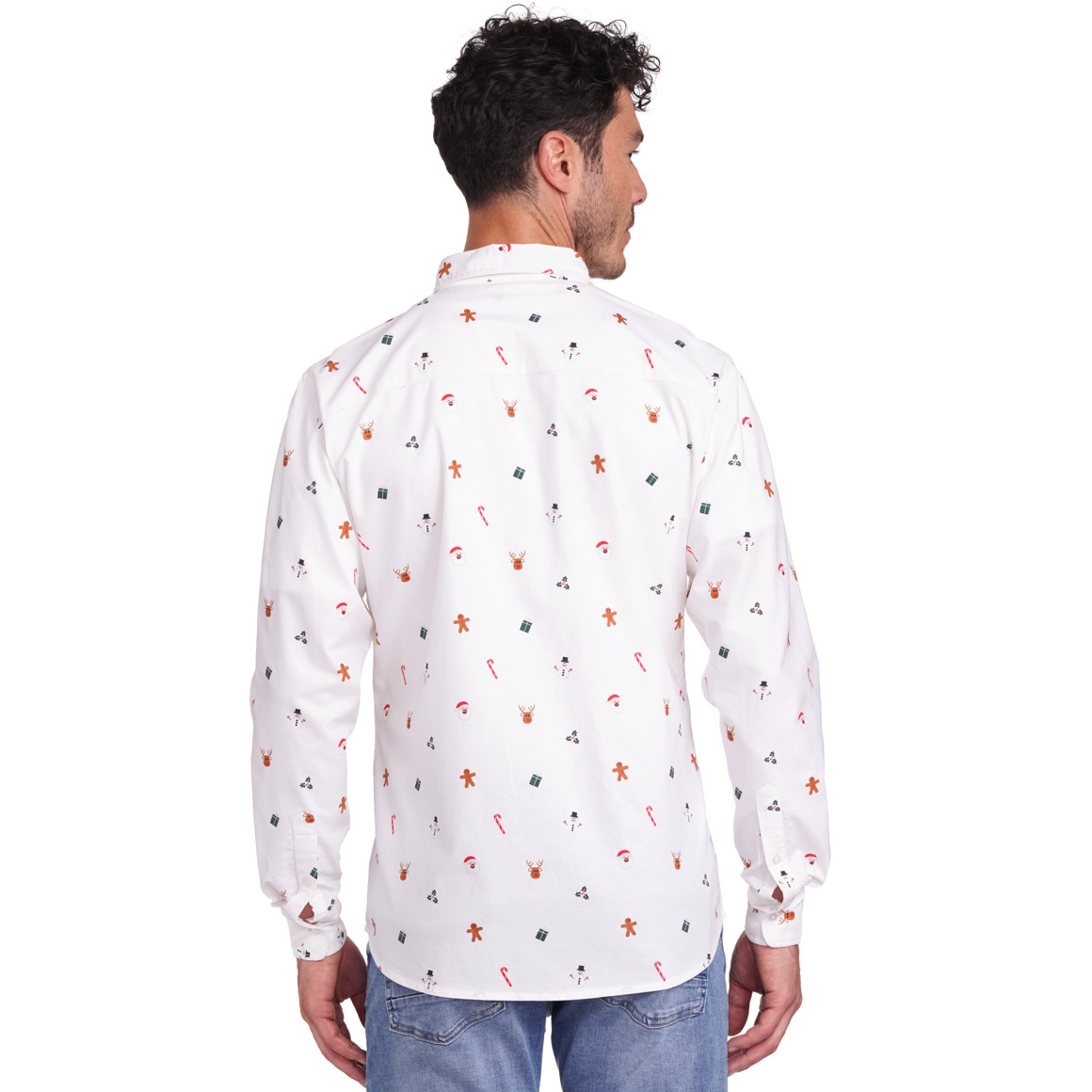 Herren Weihnachtshemd mit Knopfleiste weiss