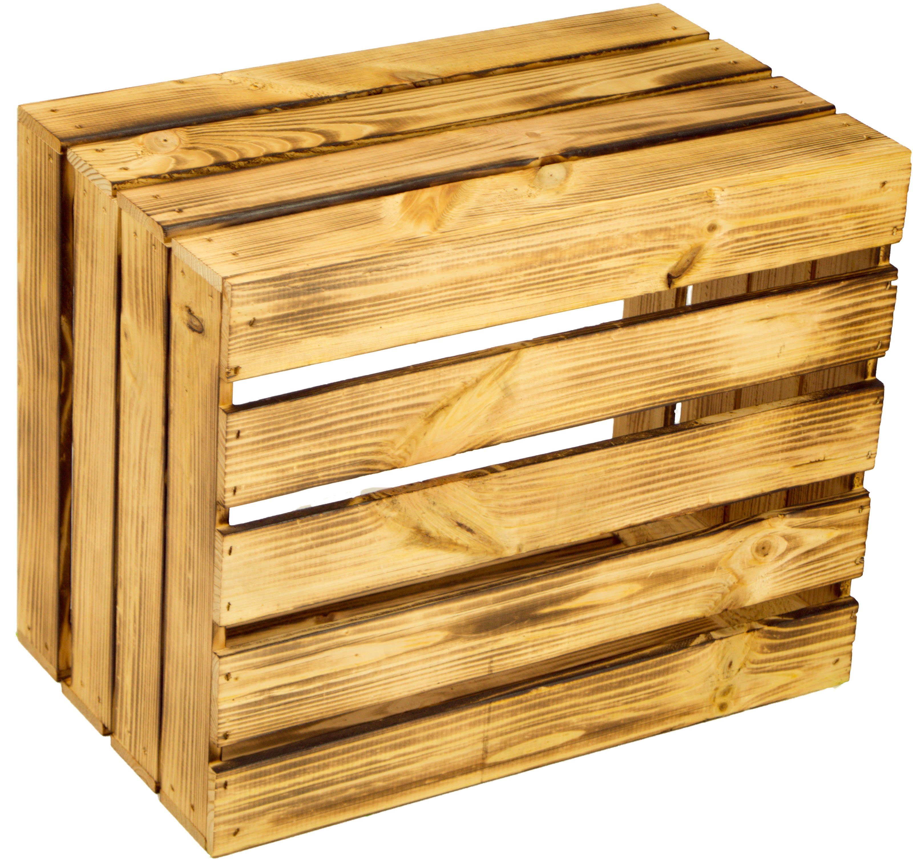 Kistenkolli Altes Land Allzweckkiste 3 x Massive geflammte Holzkisten Schuhregal Ablage (3er Set)