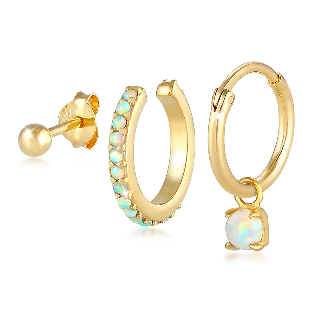 Elli Elli Boucles d'Oreilles Boucles d'oreilles créoles pour femmes avec opale synthét Boucles d'oreilles