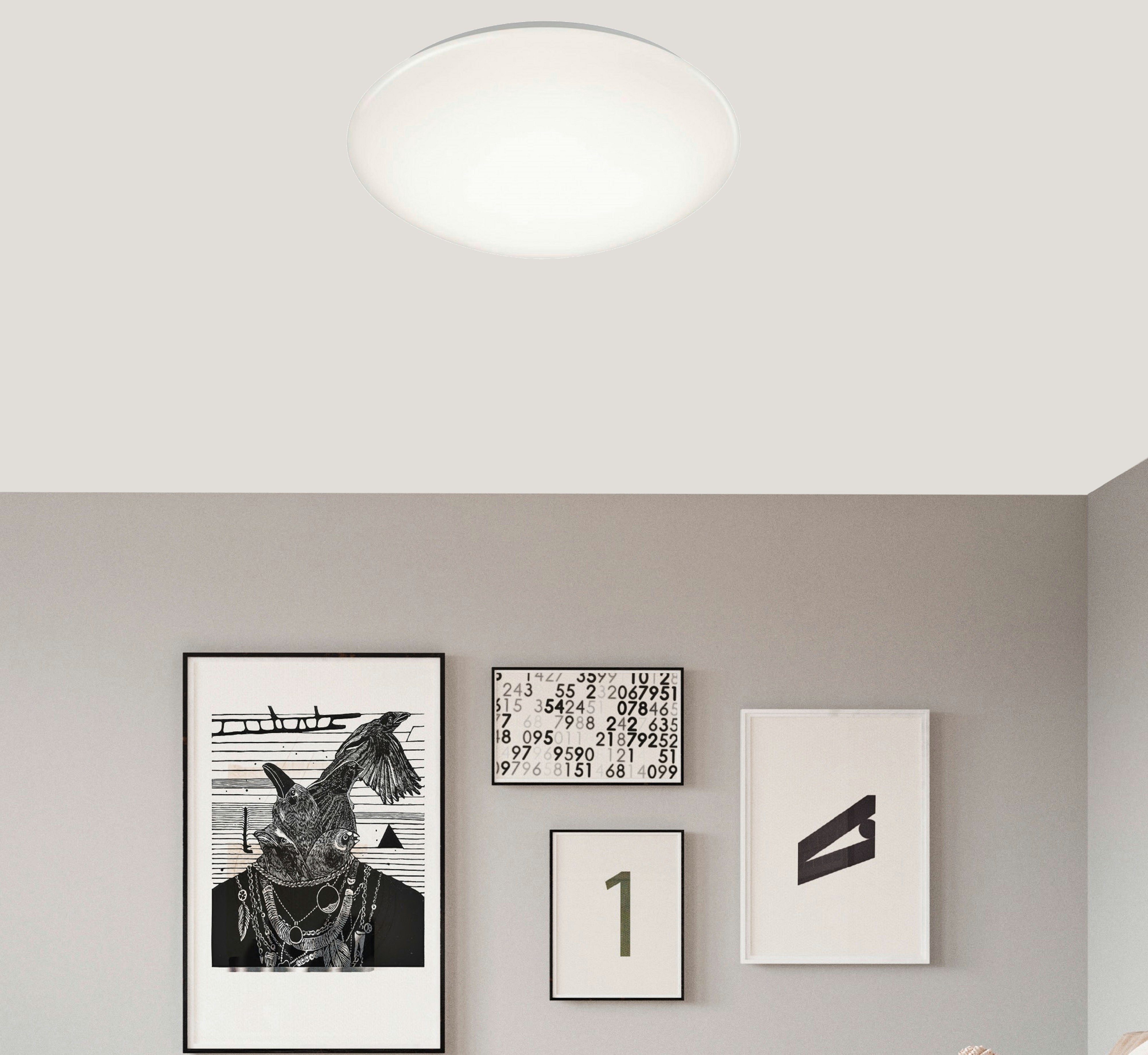 TRANGO LED Deckenleuchte, CCT, 3105 Modern IP44 LED Deckenstrahler 43cm Ø mit CCT Farbtemperatur-Steuerung (durch ON/OFF Lichtschalter) Lichtfarbe 3000K I 4000K I 6000K in Rund *NOAH* inkl. 1x 20 Watt LED Modul - weißes Acryl Lampenschirm, warmweiß,