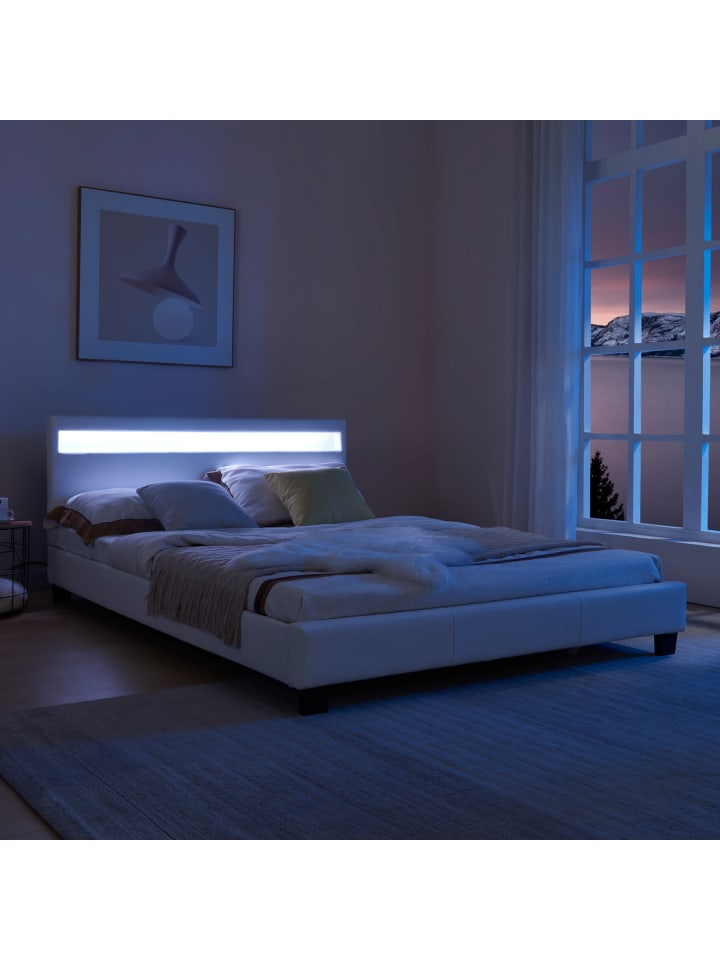 Corium Polsterbett Paris Kunstleder mit LED in Weiß (B)140cm günstig kaufen onesize