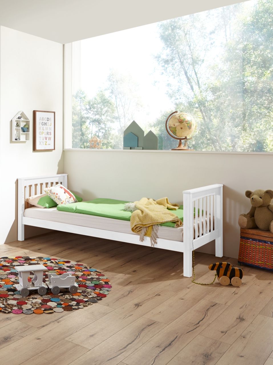 Relita Einzelbett Kick 90 x 200 cm Liegefläche mit Lattenrost, Buche massiv weiß lackiert