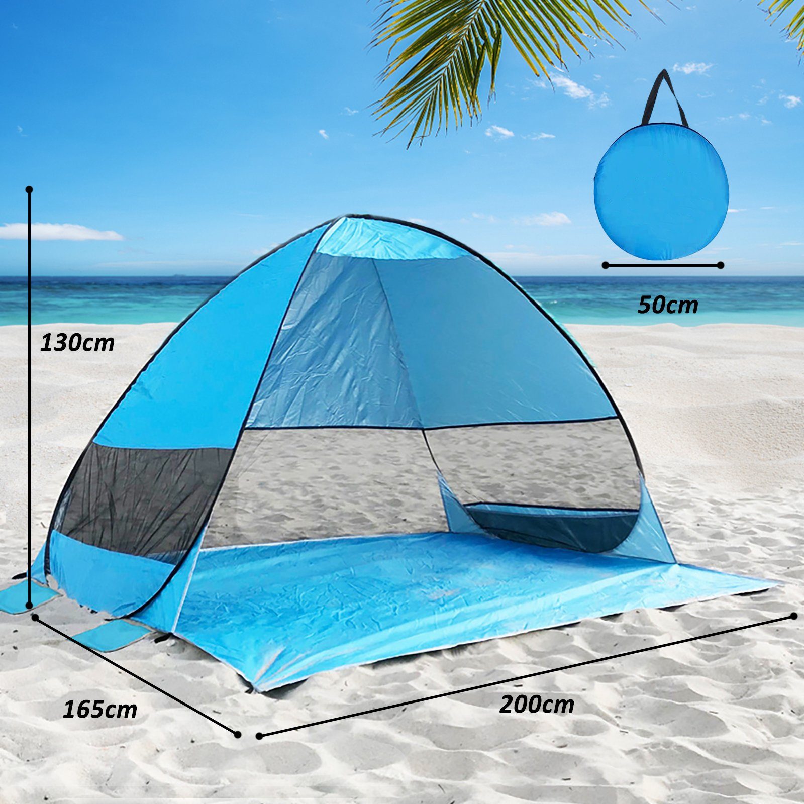 CALIYO Strandmuschel Strandmuschel Pop Up Strandzelt Automatisches Sonnenschutz Strand, mit UV-Schutz, für (2-3) Personen Familie Strand Camping, Garten