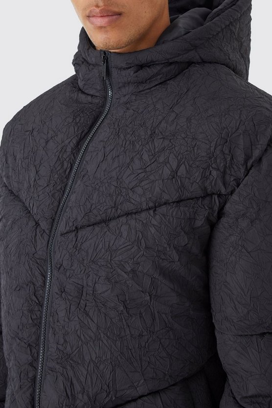 Strukturierte Steppjacke in Knitteroptik mit Kapuze