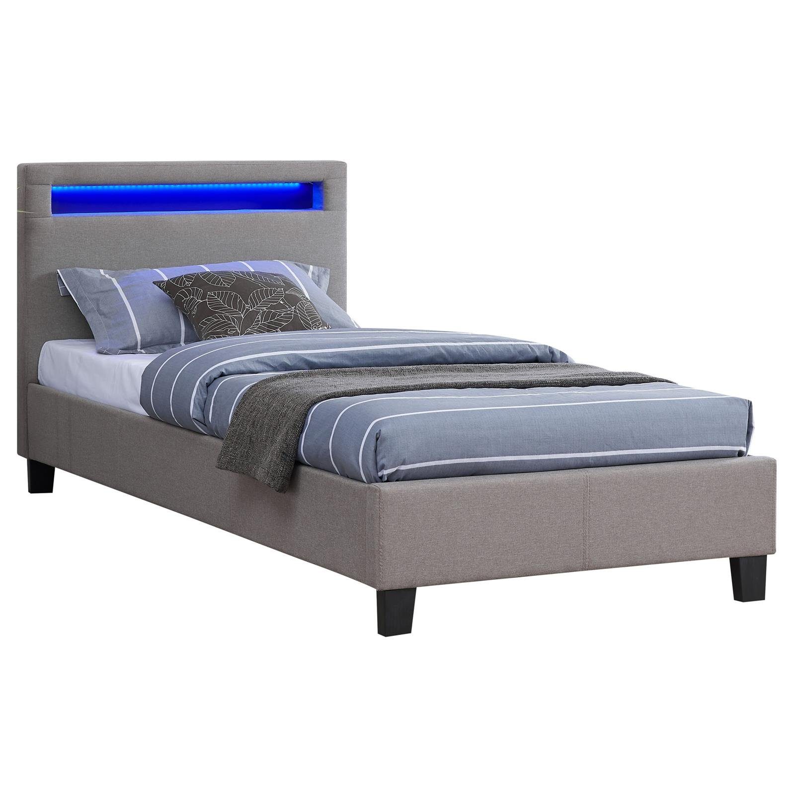 CARO-Möbel Polsterbett HIMALAYA, Polsterbett Einzelbett Jugendbett Bettgestell mit LED 90x200 cm