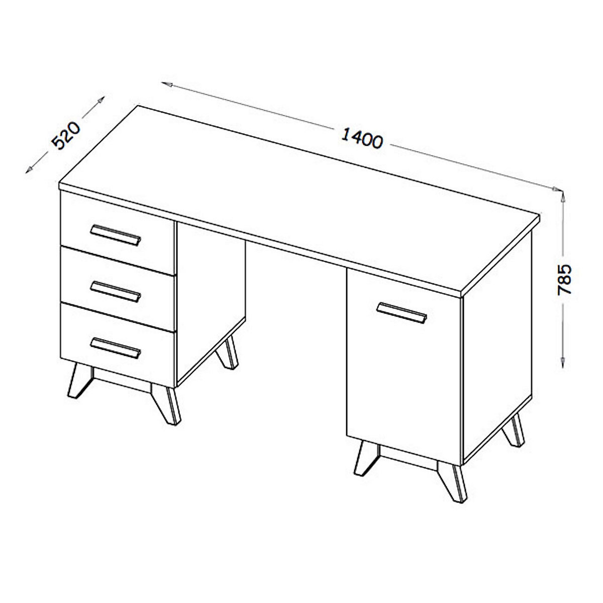 Schreibtisch Kinderschreibtisch Seven 140x52x78,5cm 1-türig mit 3 Schubladen