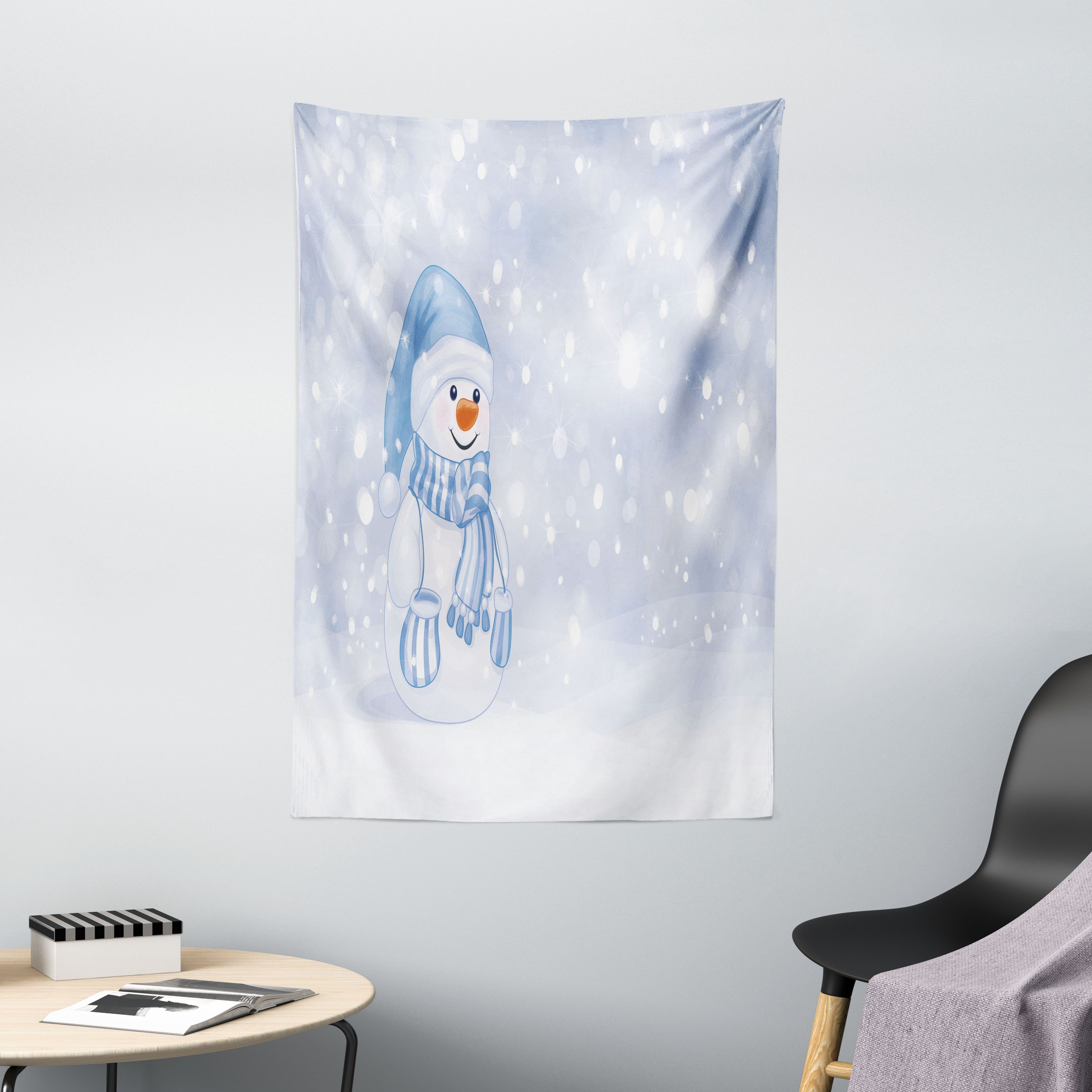 Wandteppich Wohnzimmer Schlafzimmer Wandtuch Seidiges Satin Wandteppich, Abakuhaus, rechteckig, Winter Kleinkind-Schneemann-Karikatur