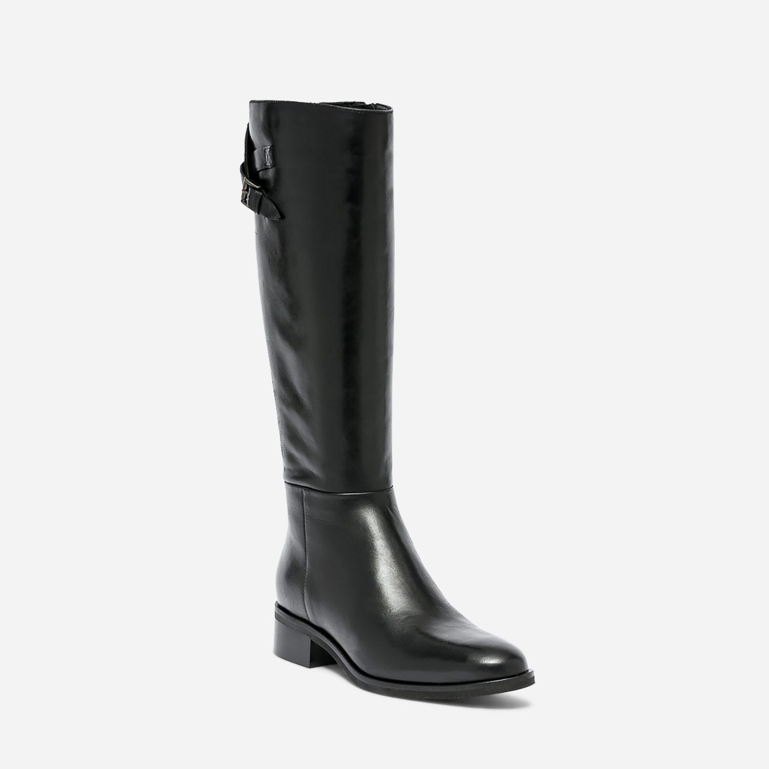 Botte noire en cuir pour mollet fin