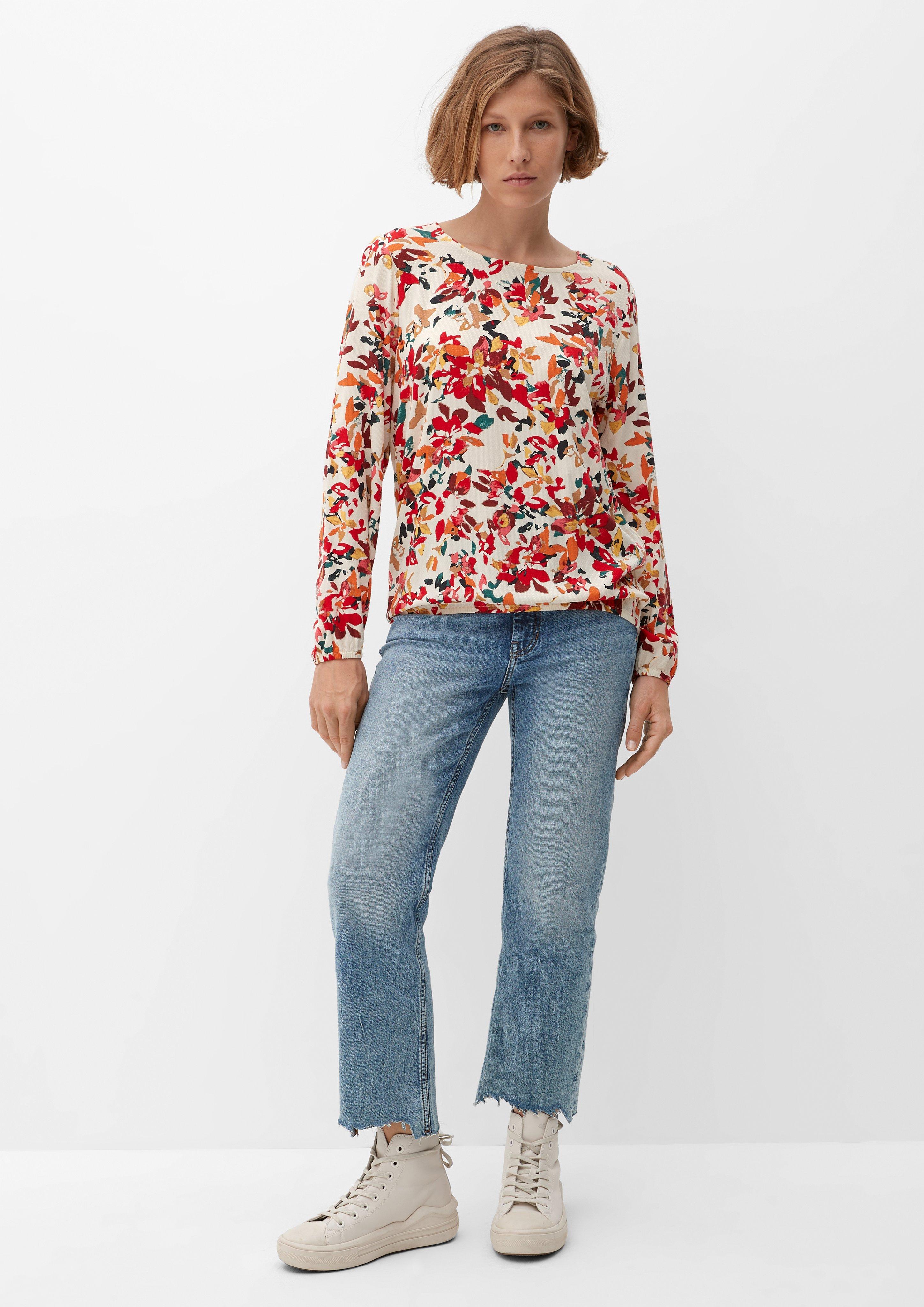 Materialmix-Bluse mit Print  2121780-81A0