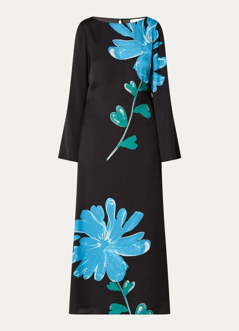 Vestido túnica largo de satén Shika de Fabienne Chapot, con estampado floral.