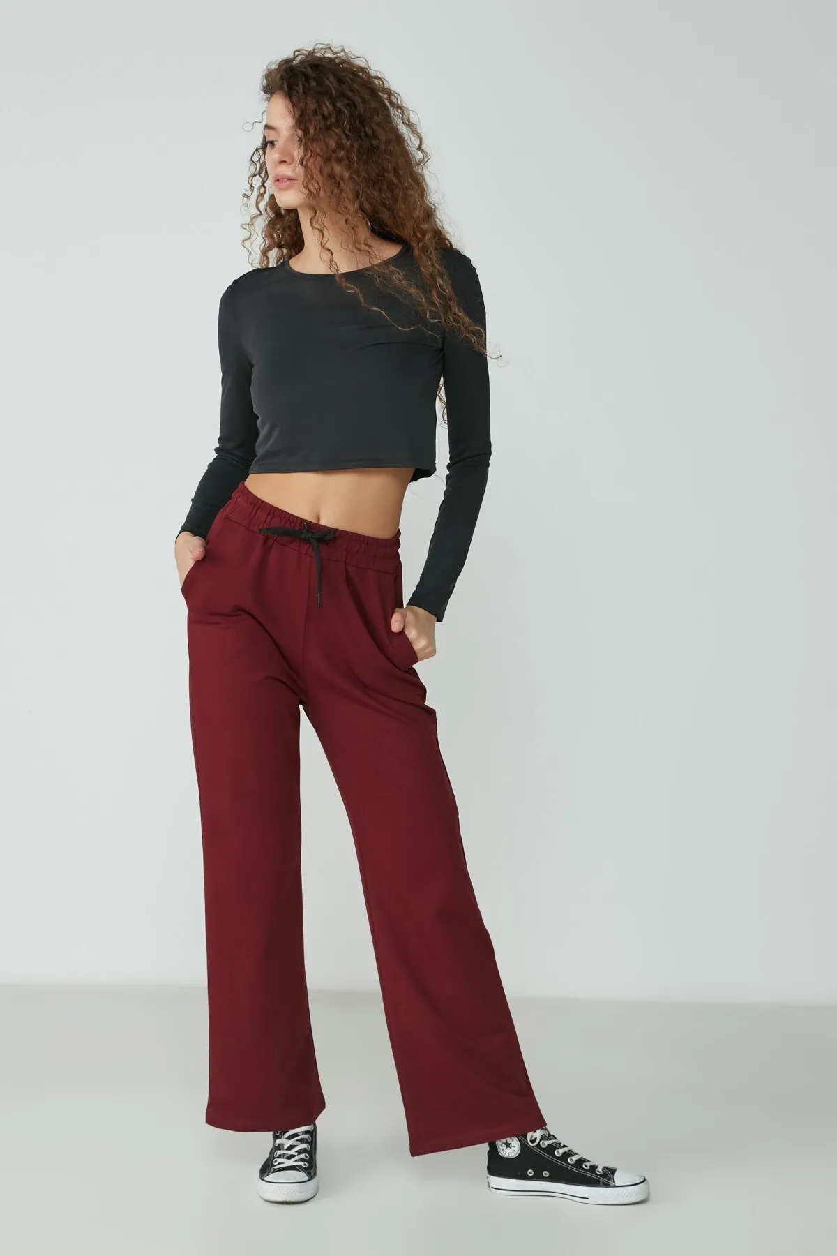 C&City  Jogginghose mit weitem Bein und spanischem Bein, 736 Weinrot
