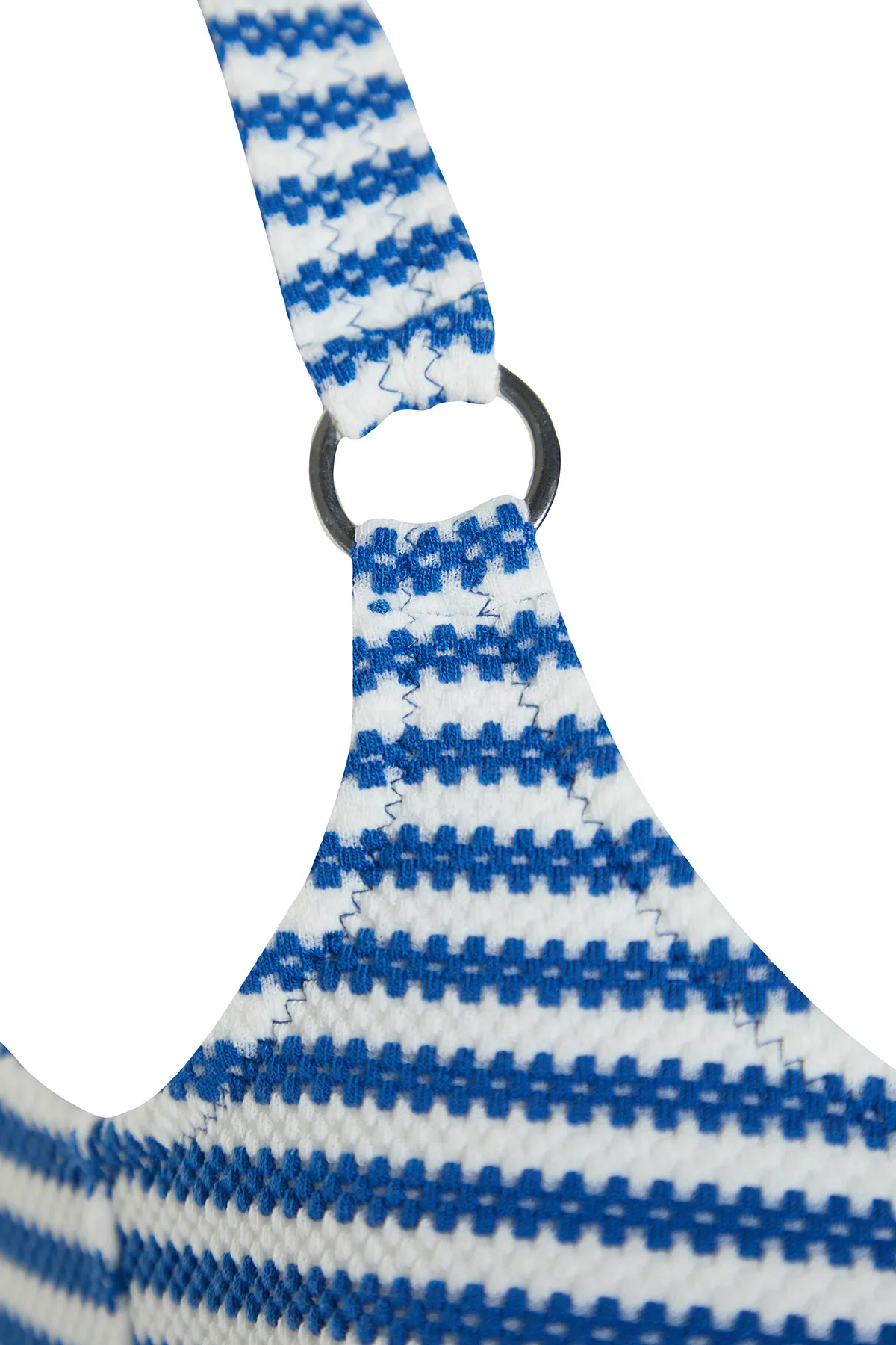 Trendyol Collection  Weiß-blauer Badeanzug mit eckigem Kragen und strukturiertem Accessoire TBESS24MA00095
