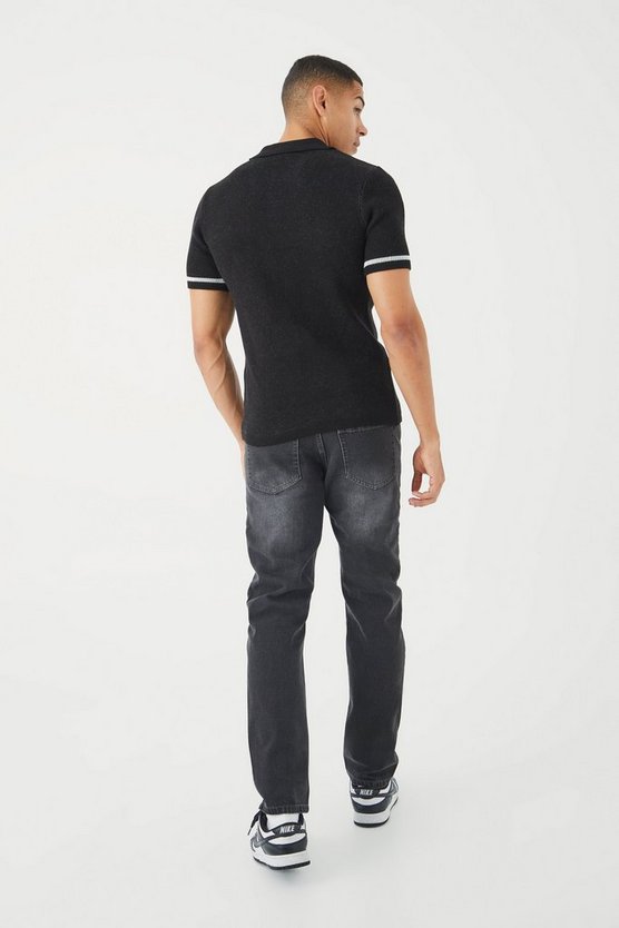 Muscle-Fit Strick-Poloshirt mit Print