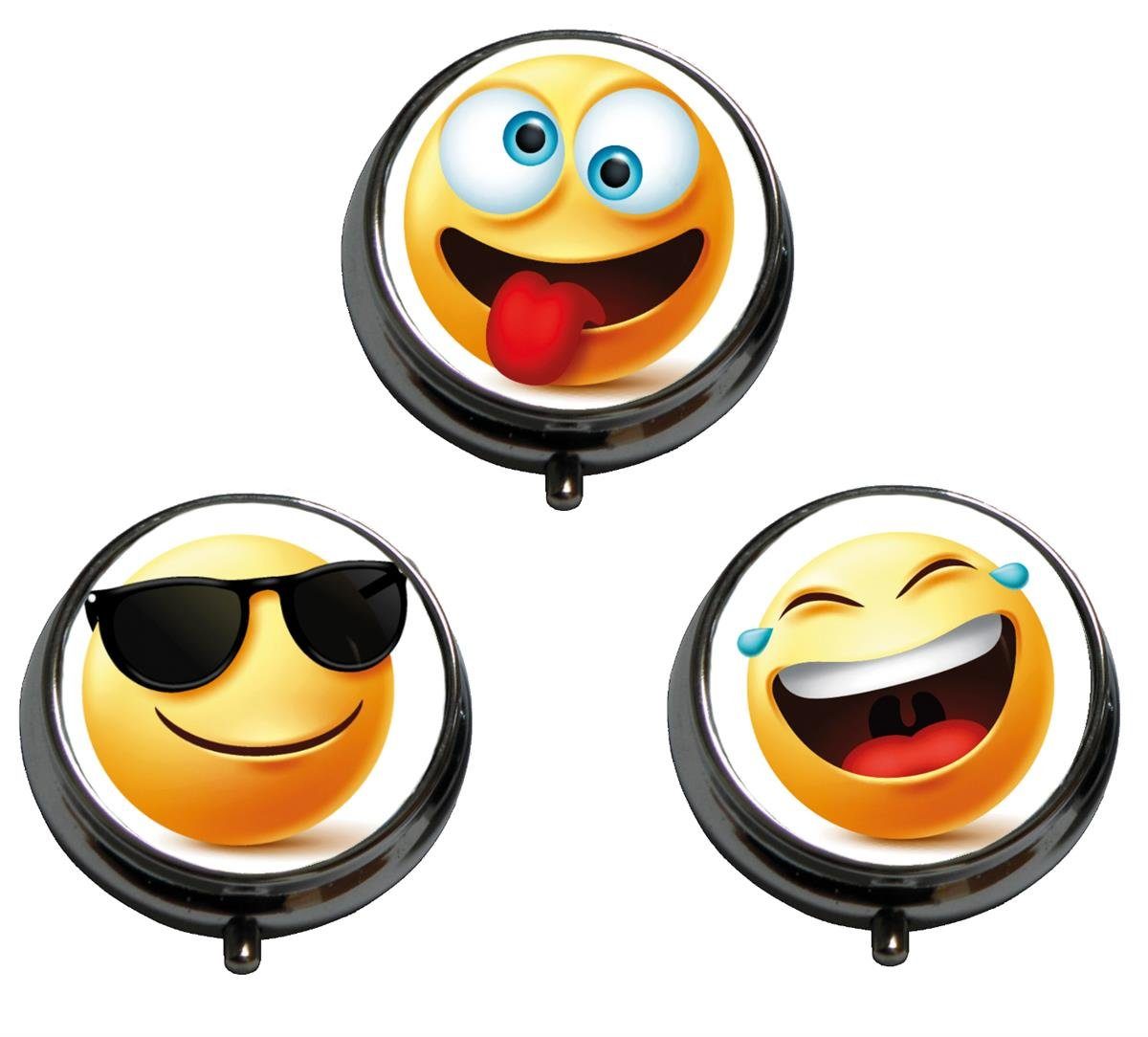Zahndose 3er Set Pillendose Lustige Gesichter (Sonnenbrille, Lachend, Verrückt)