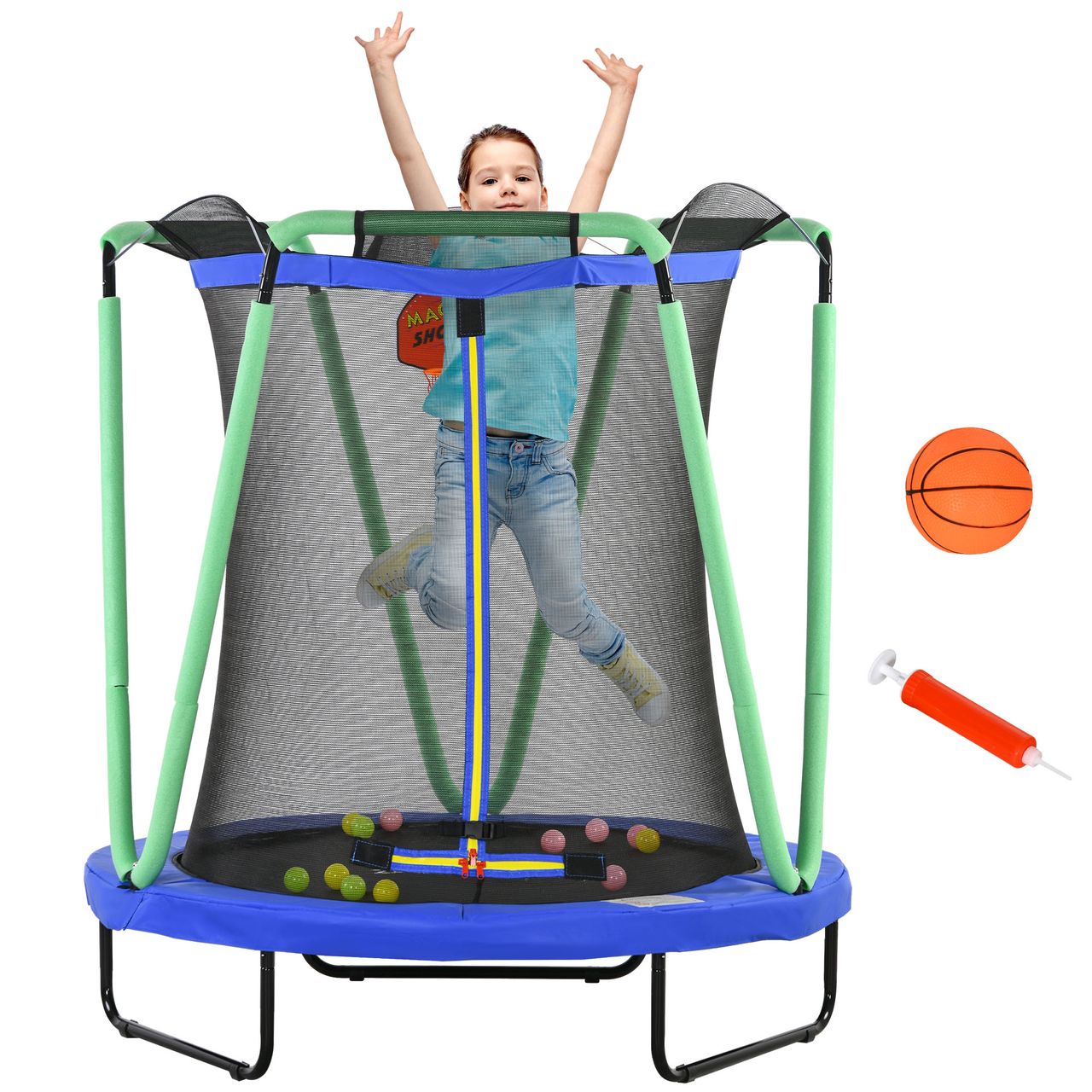 ZONEKIZ Trampolin für Kinder, Ø140 cm Kindertrampolin mit Sicherheitsnetz Blau