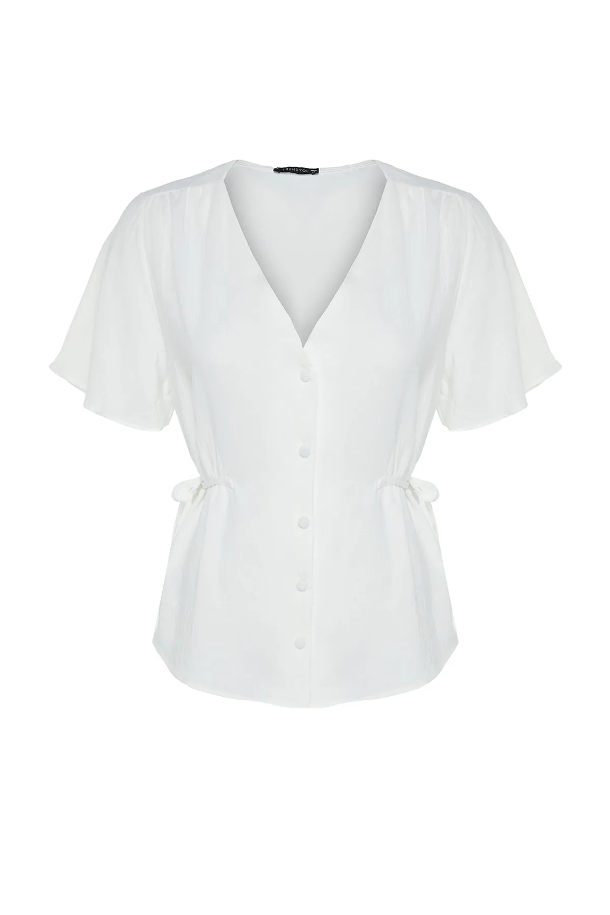Trendyol Curve  Ecru gewebte Bluse zum Binden mit V-Ausschnitt TBBSS22BZ0753