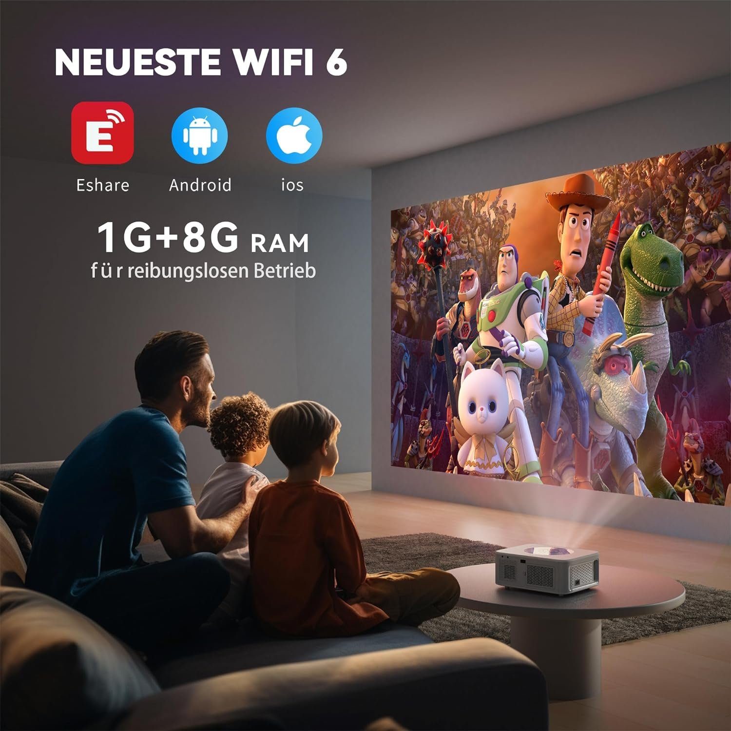HORLAT Portabler Projektor (18000 lm, 1920 x 1080 px, Full HD 1080P Bluetooth 4K Unterstützt mit Touchscreen 18000 Lumen)