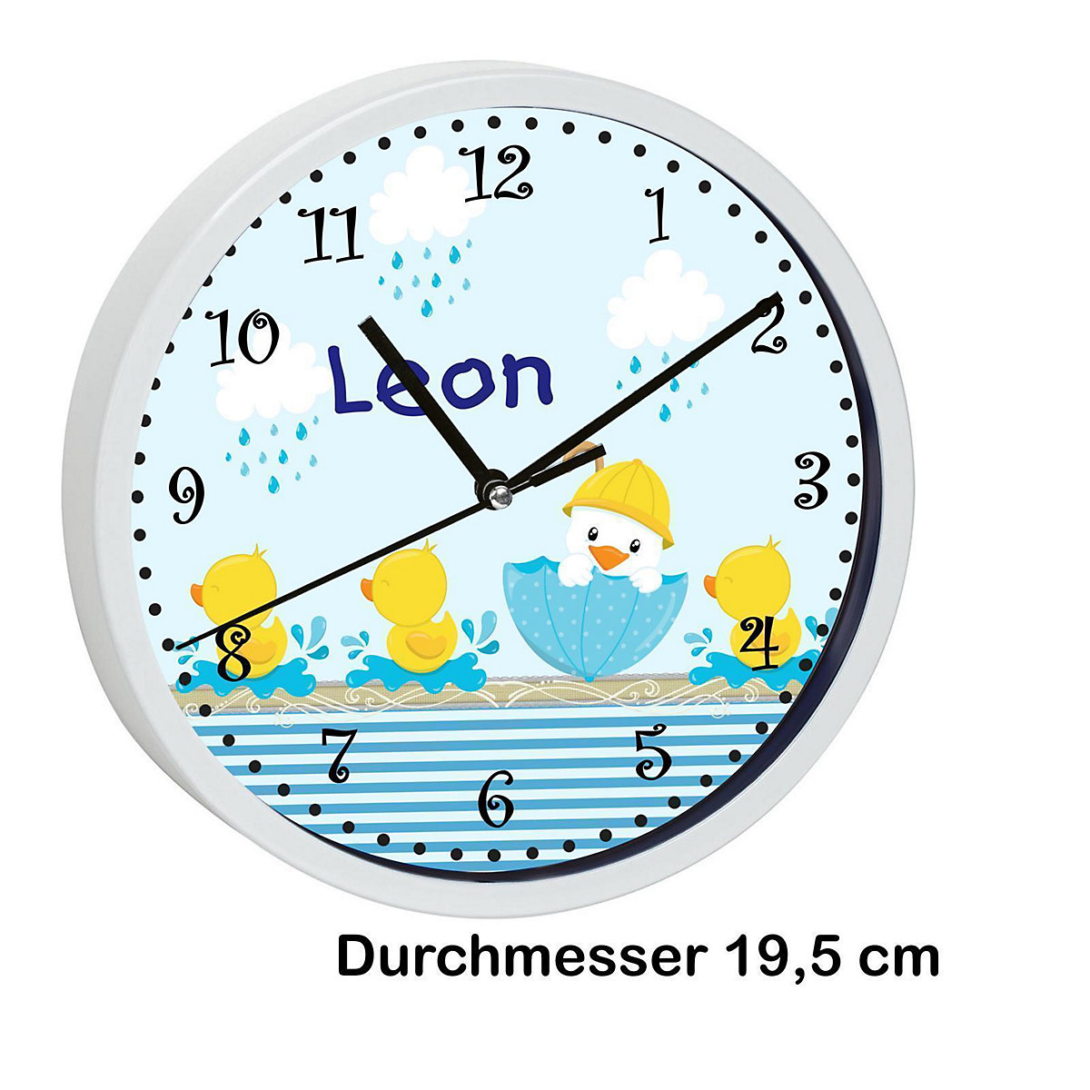 Kinder Wanduhr personalisiert mit Name Ente