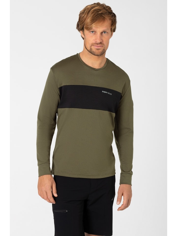 super.natural Merino Fahrradtrikot M GRAVIER LS in olivgrün-schwarz günstig kaufen