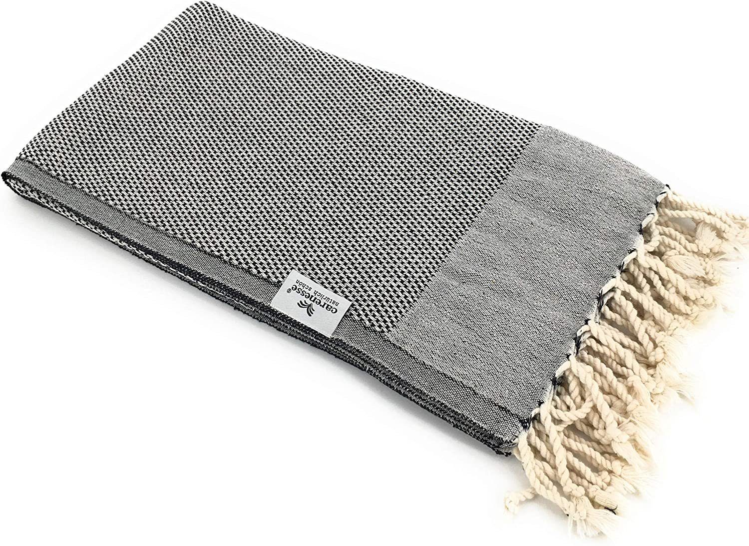 Carenesse Hamamtuch Favo 90 x 170 cm schwarz I Hamam Handtuch 100% Baumwolle Pepita Muster, Baumwolle (1-St), Pestemal Fouta Strandtuch Beachtowel Dekotuch Couchdecke Sofadecke