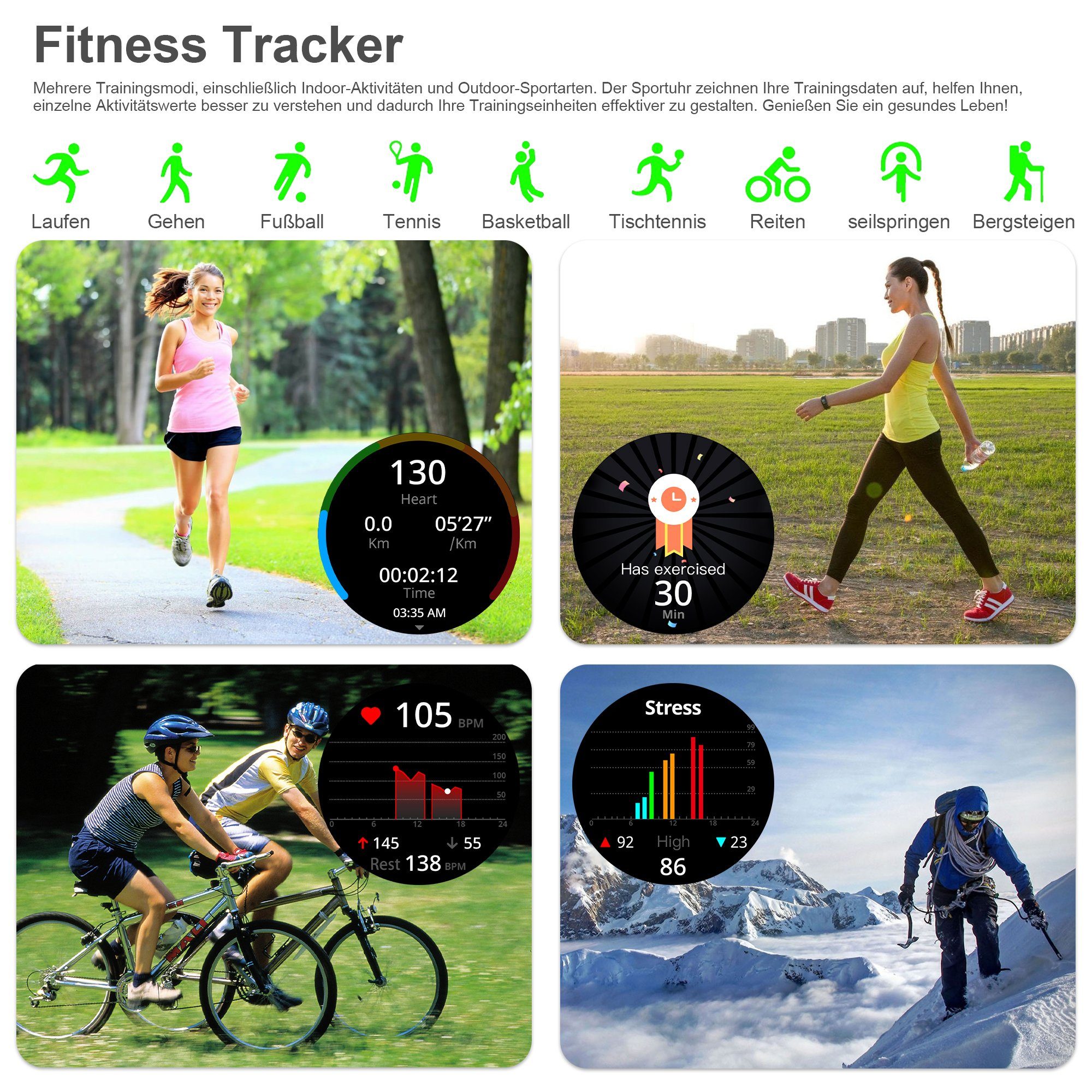 Mutoy Smartwatch für Damen Herren, Fitness Tracker Uhr Smartwatch (1,43 Zoll Runde AMOLED Touchscreen Zoll) Telefon Uhr mit Anruffunktion, IP68 Wasserdicht Fitness Uhr mit, Pulsmesser Schrittzähler Schlafmonitor Stoppuhr Musiksteuerung, Aktivitätstra