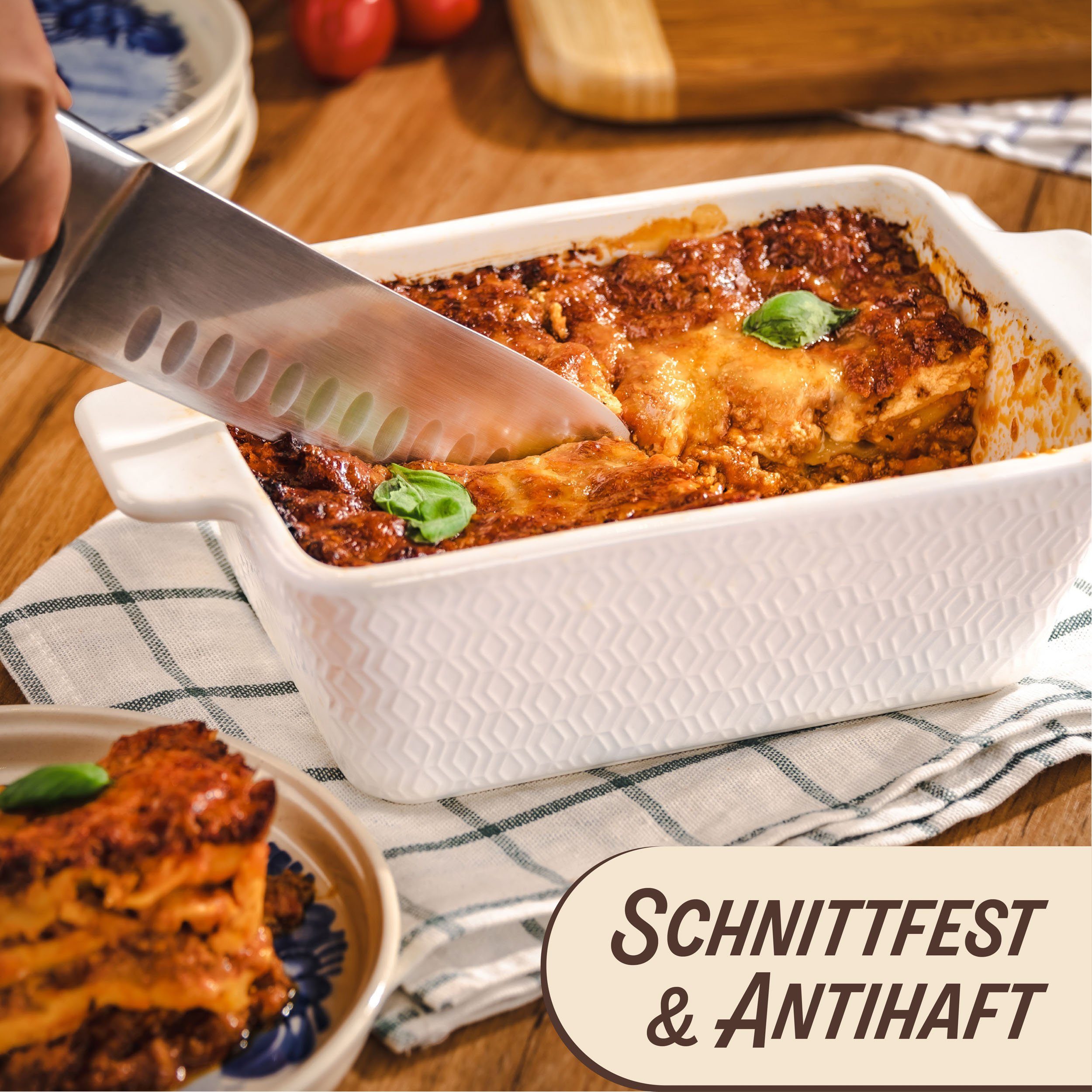 Praknu Auflaufform Klein Ofenfest Ofenform 28 cm 1,4 L - Hoher Rand Mit Antihaftbeschicht, Porzellan - Keramik, (1-St), Für 2 Personen Lasagne, Tiramisu & Auflauf - Hoher Rand - Eckig
