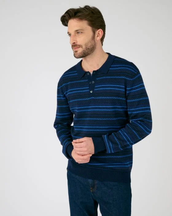 Pull jacquard rayé à col polo
