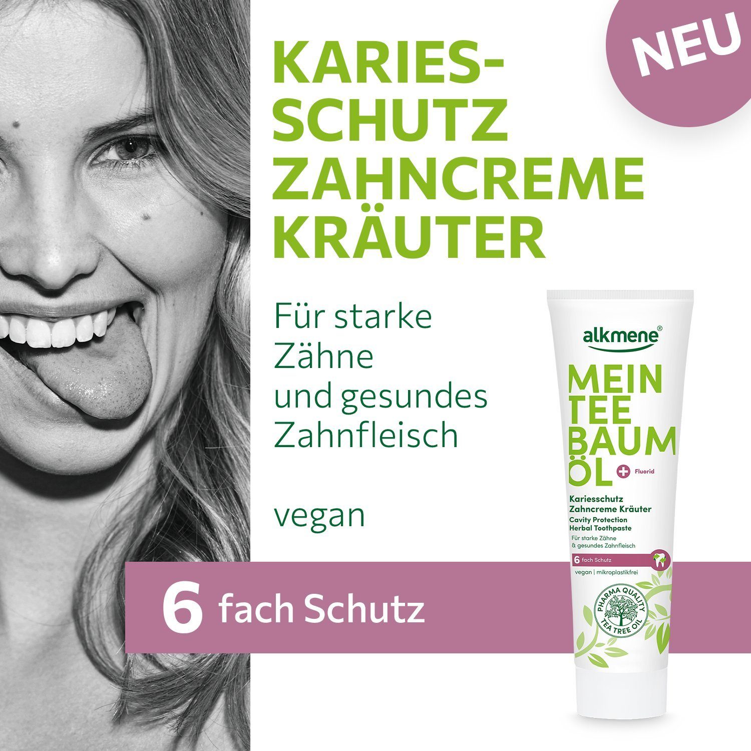 alkmene Zahnpasta 6x Teebaumöl Kariesschutz Zahncreme Kräuter - Zahnpasta 6fach Schutz, (6-St)
