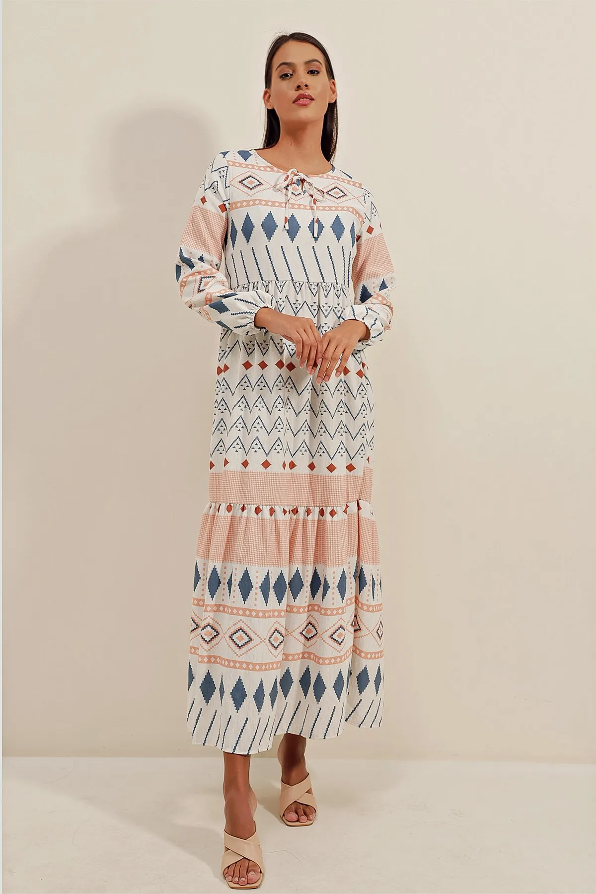 Bigdart  1947 Gemustertes langes Kleid – Lachs