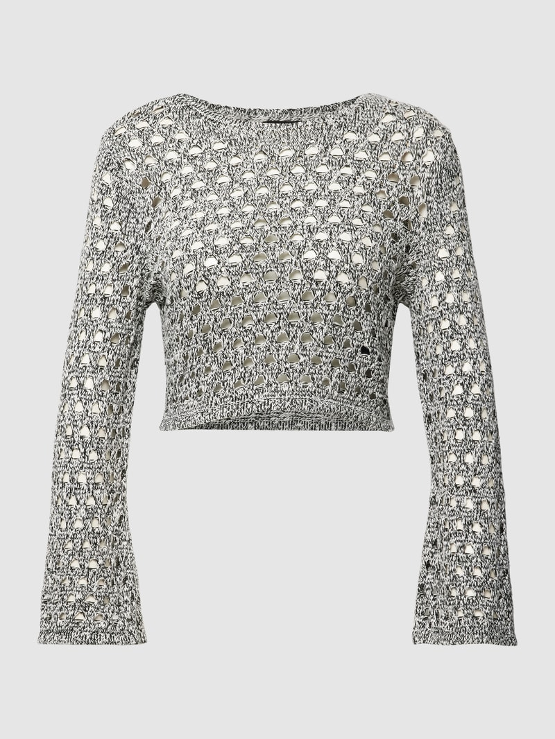 Cropped Strickpullover mit Allover-Lochstickereien Modell 'EMINA' in black