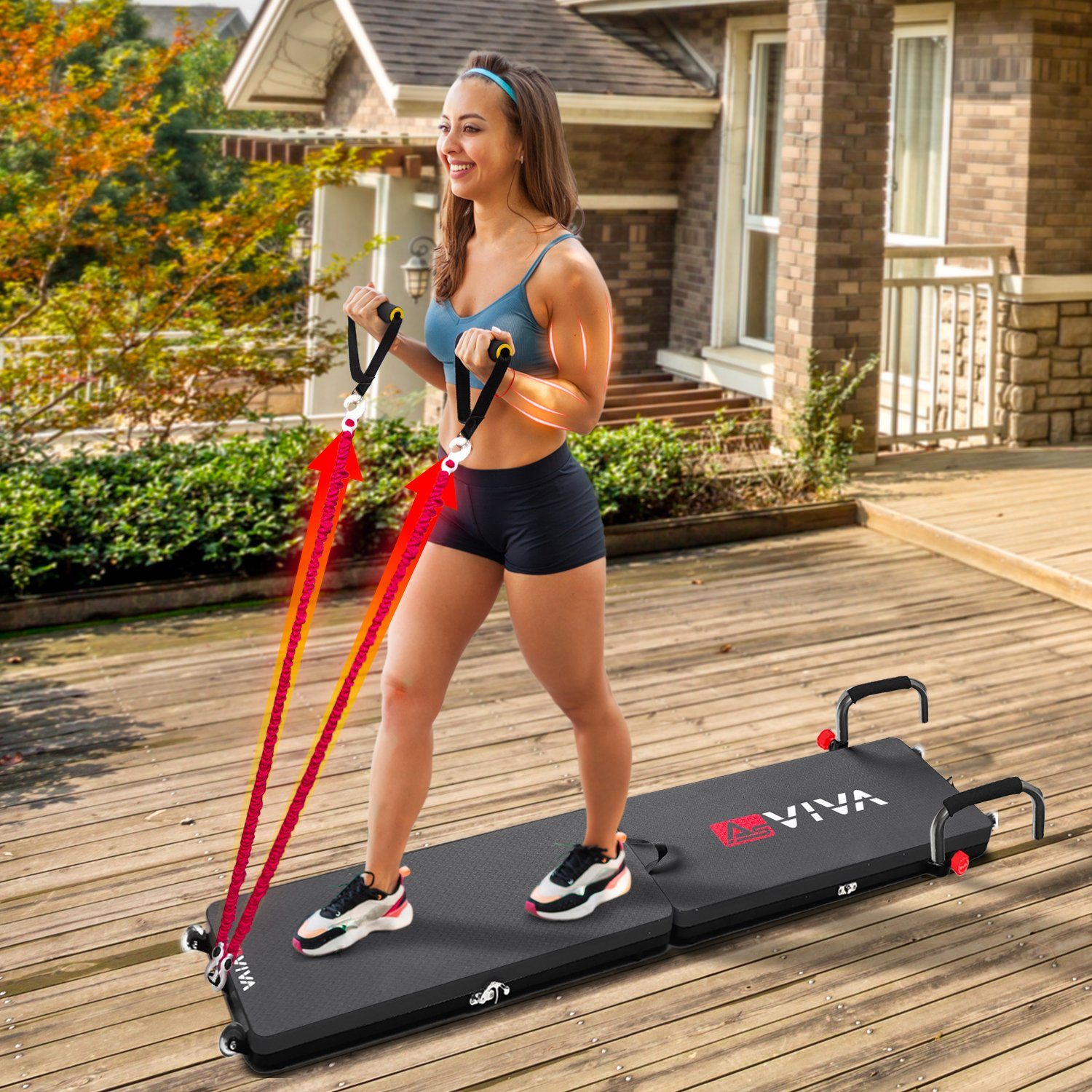 AsVIVA Multitrainer Multifunktionales 30 in 1 Fitness-Board AsVIVA FB1, 3 Widerstandsbänder mit Stärkegraden, kompaktes Design, klappbar