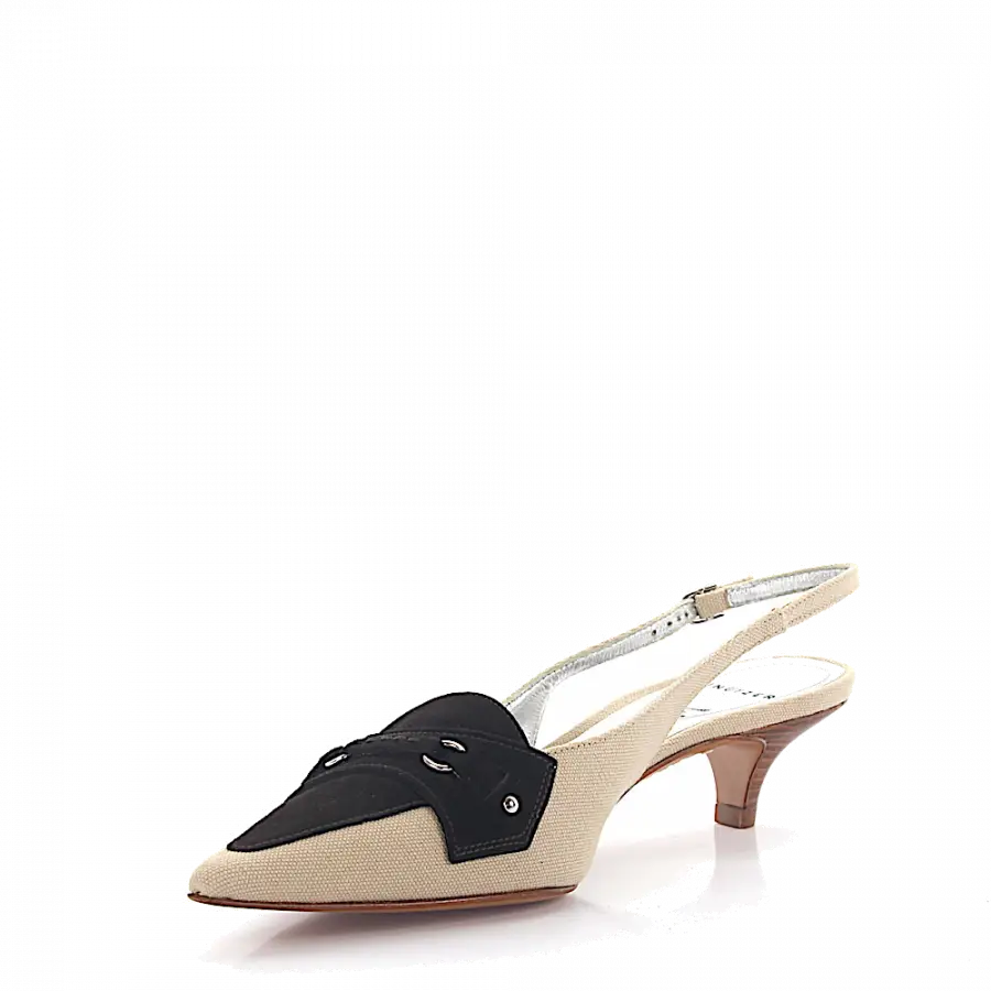 Unützer - Slingpumps Textil Veloursleder Zierriemen beige braun - beige