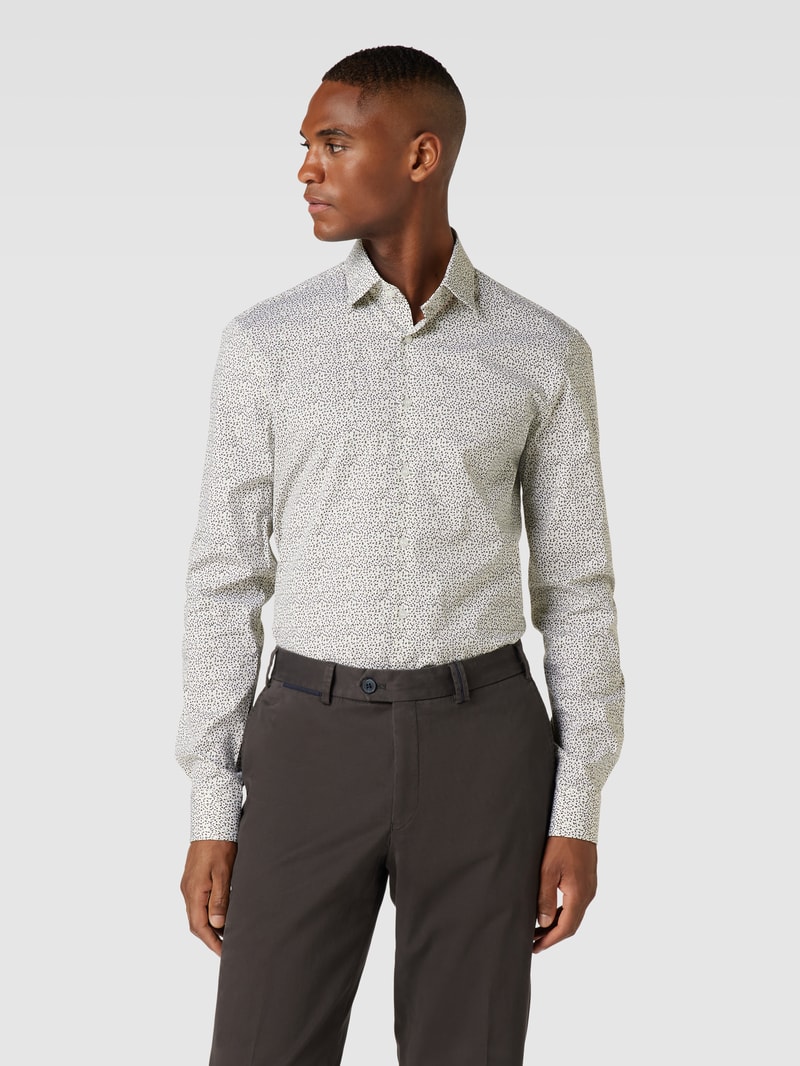 Slim Fit Business-Hemd mit Label-Stitching in weiß