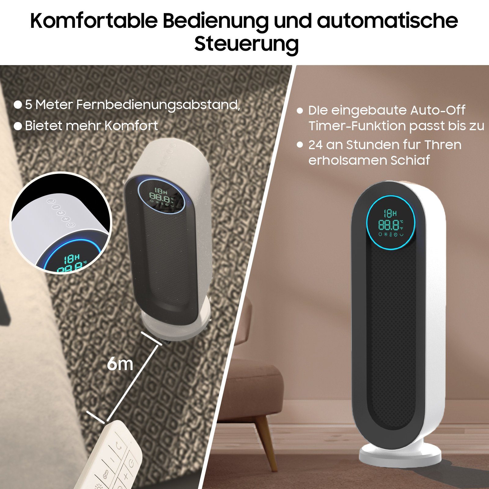 iceagle Heizlüfter HeizlüFter Energiesparend Keramik Mit Fernbedienung 2000W 12h Timer
