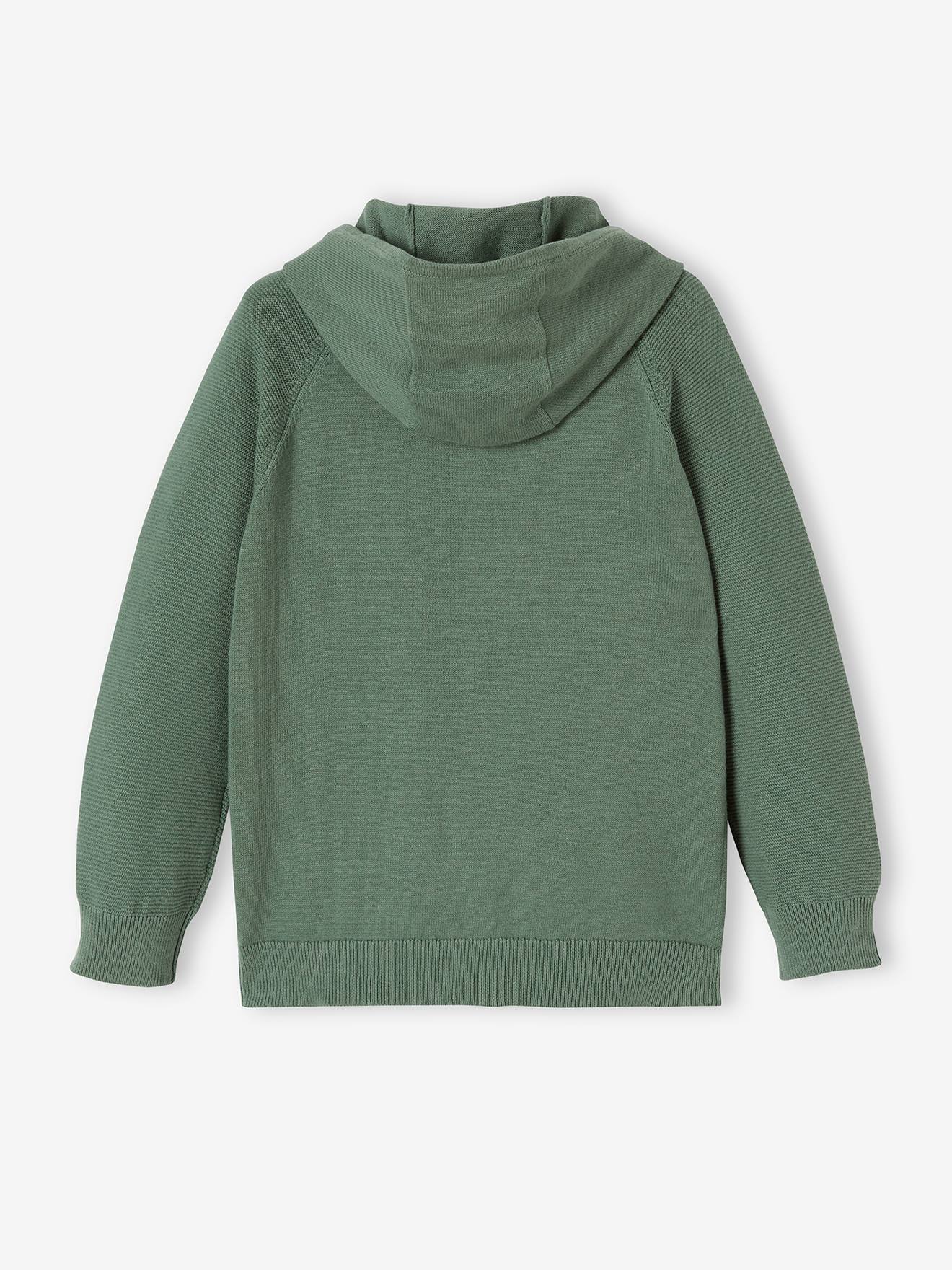 Gilet à capuche manches point mousse garçon bleu