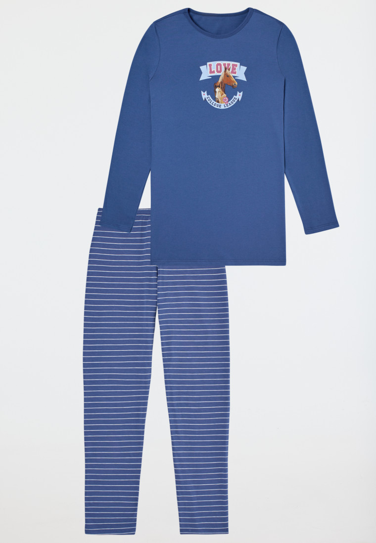 Schlafanzug lang Organic Cotton Pferdeprint blau - Horse World
