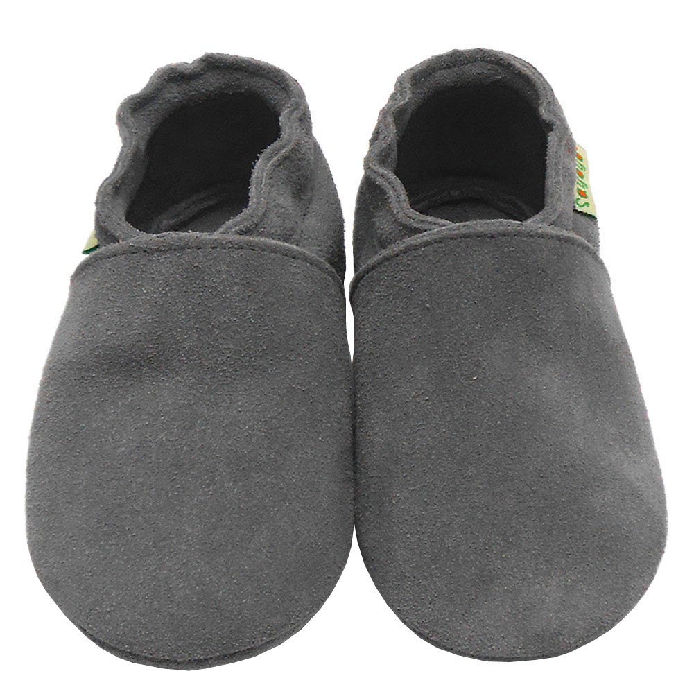 Sayoyo Weiche Leder Lauflernschuhe Hausschuhe Lederpuschen Einfarbig grau Lauflernschuh Anti-Rutsch