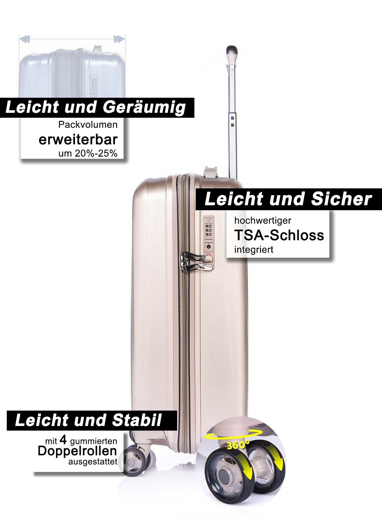 Verage Handgepäckkoffer Kinetic 19'', 4 Rollen, Volumenerweiterung, 4-Doppelrollen, TSA-Zahlenschloss