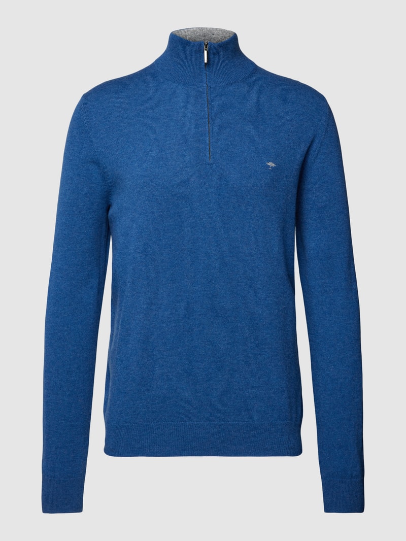 Strickpullover mit Stehkragen in blau meliert