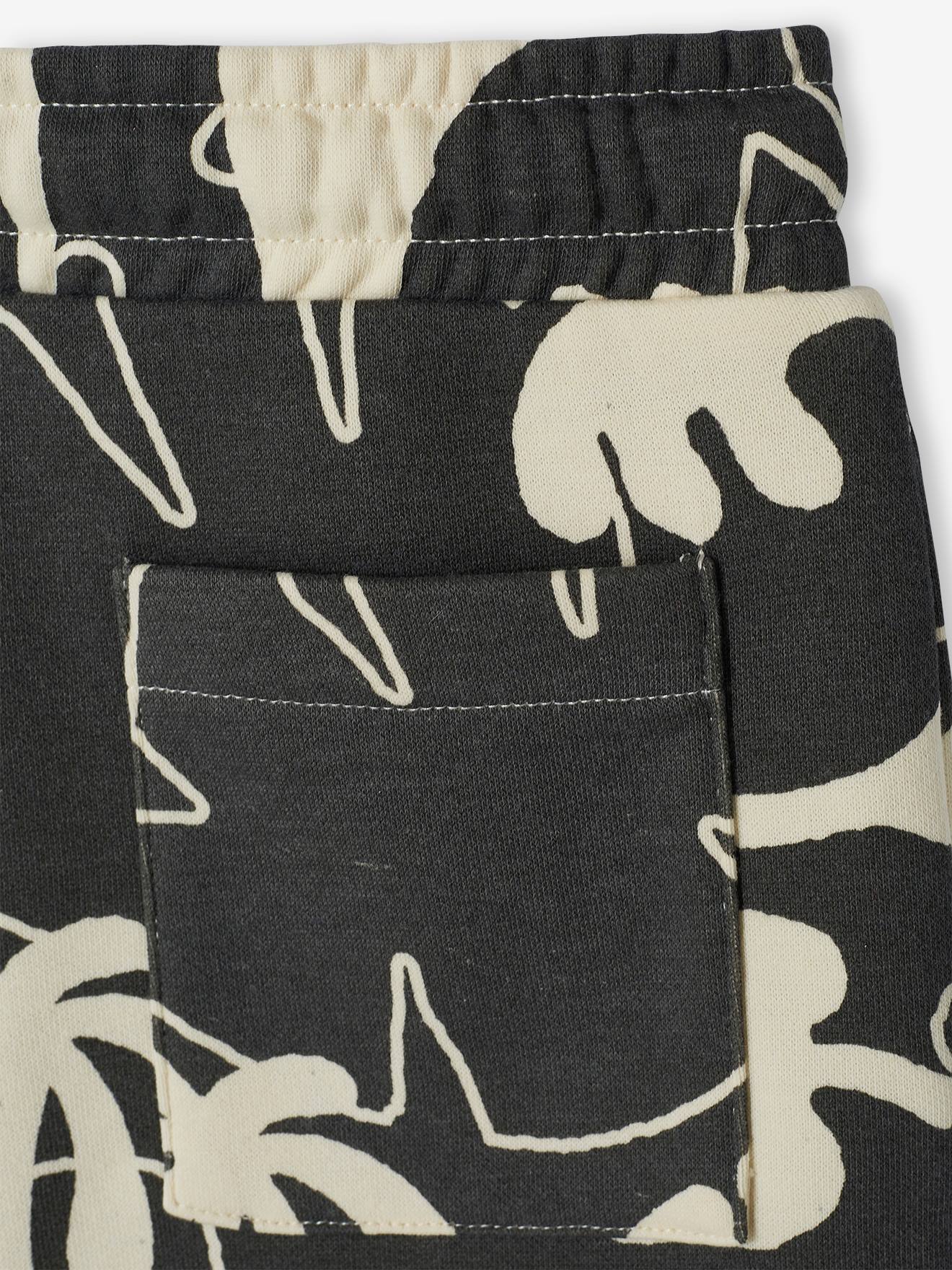 Short en molleton maxi motifs exotiques garçon vert sauge