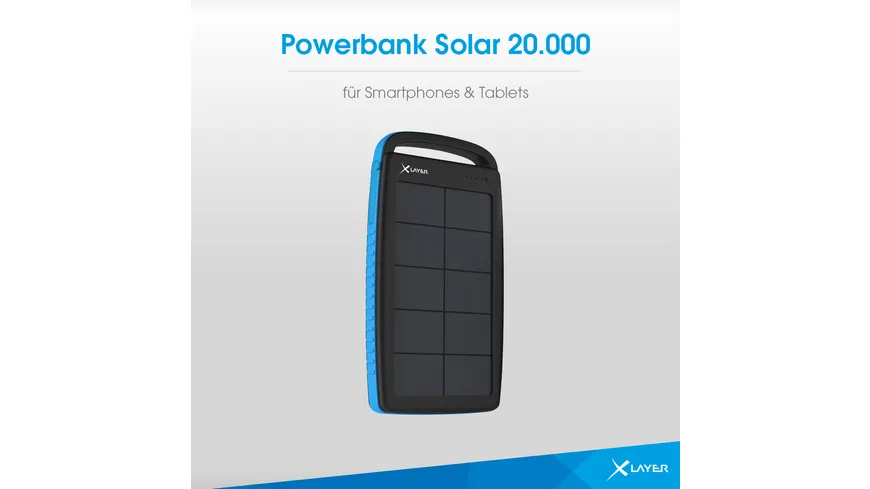 Zusatzakku XLayer Powerbank PLUS Solar Black/Blue 20.000 mAh