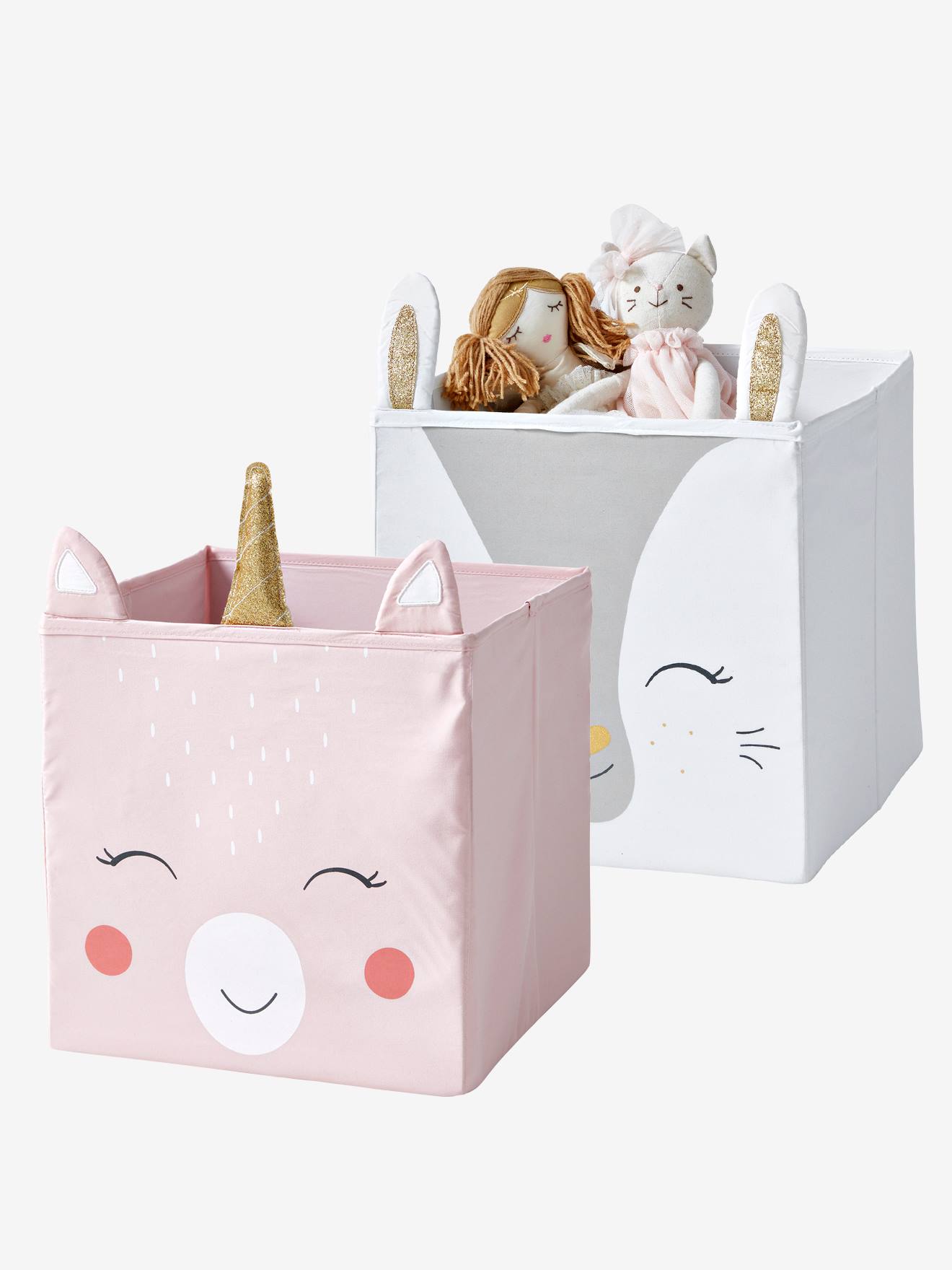 Lot de 2 bacs de rangement Magic Licorne rose + blanc