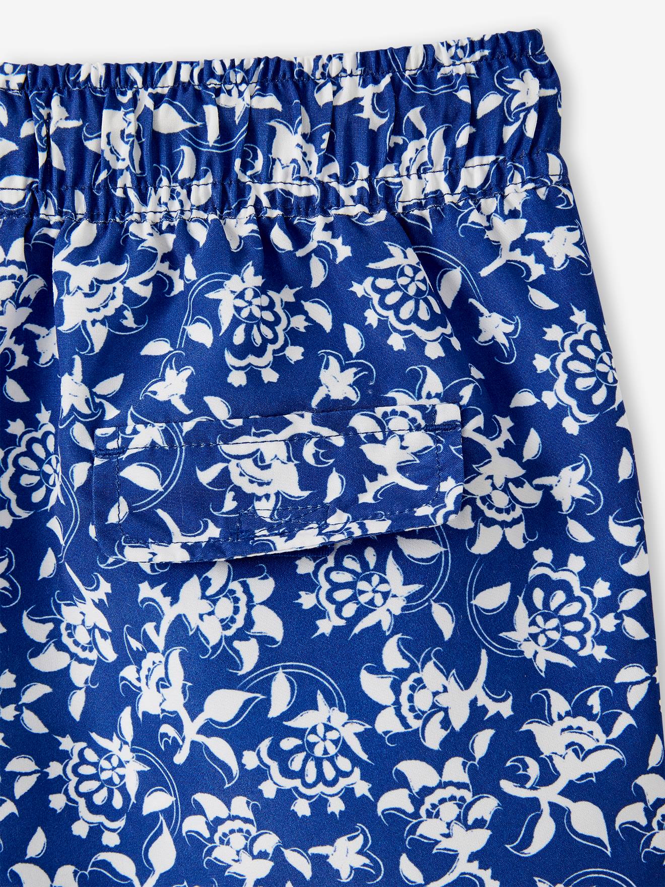 Vertbaudet Capsule Bademode Team Familie: Jungen Badeshorts Oeko-Tex - blau/weiß geblümt