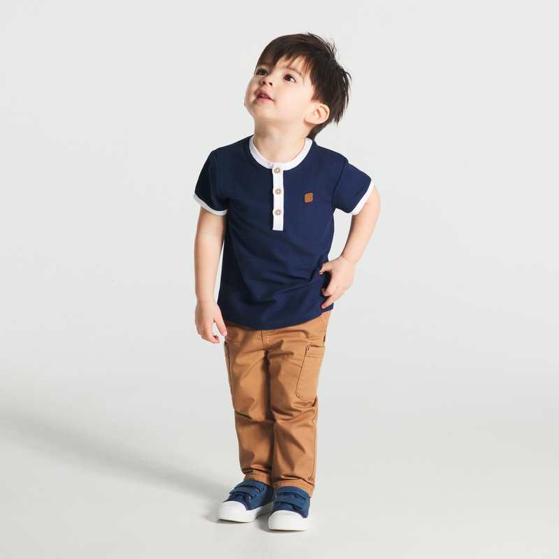 T-shirt col tunisien maille piquée bleu bébé garçon