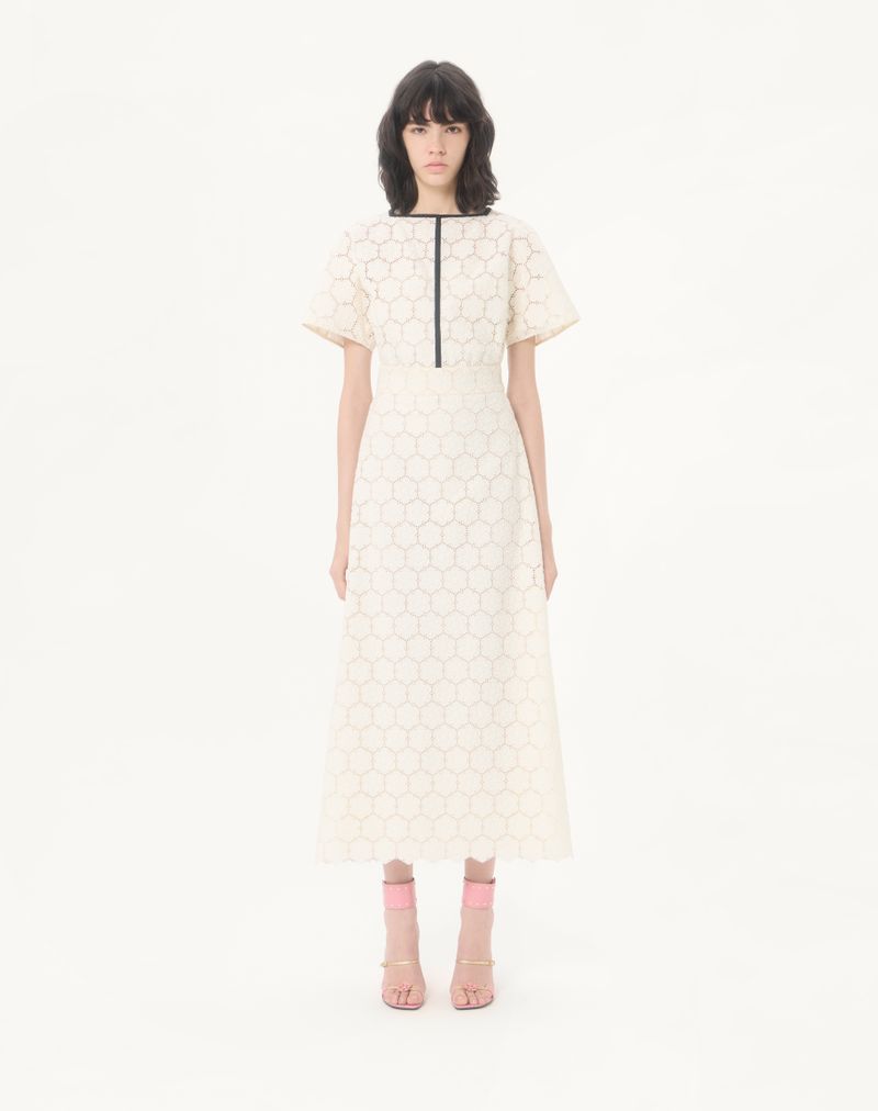 Vestido Midi Em Algodão Fleurs A' Jours
