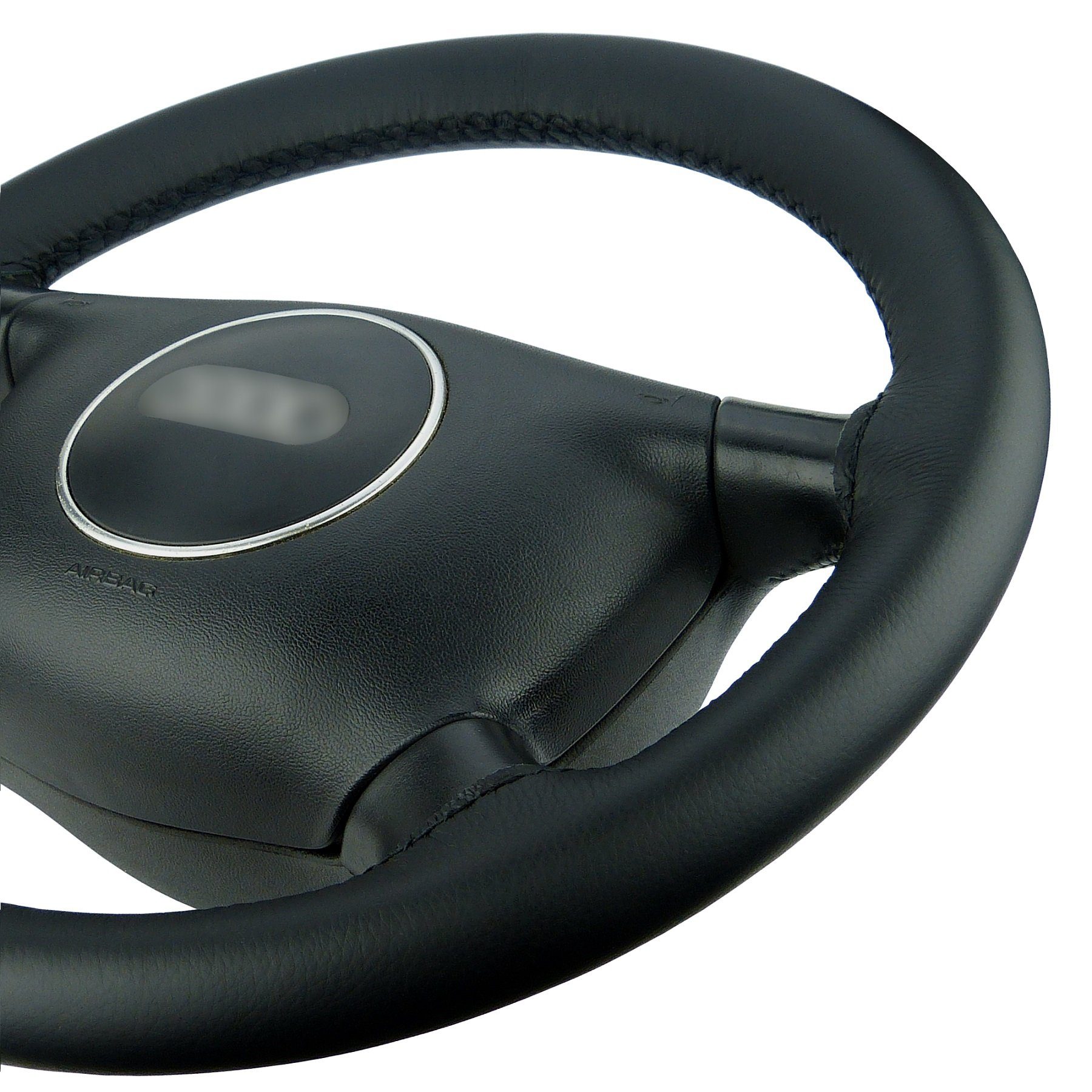 LECO Lenkradbezug Lenkradhülle Auto schwarz mit bunter Naht für viele Modelle von VW, Echtleder