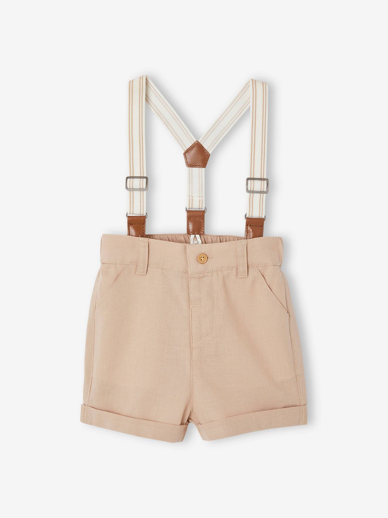 Vertbaudet Festliches Baby-Set: Hemd, Shorts & Hosenträger - taupe