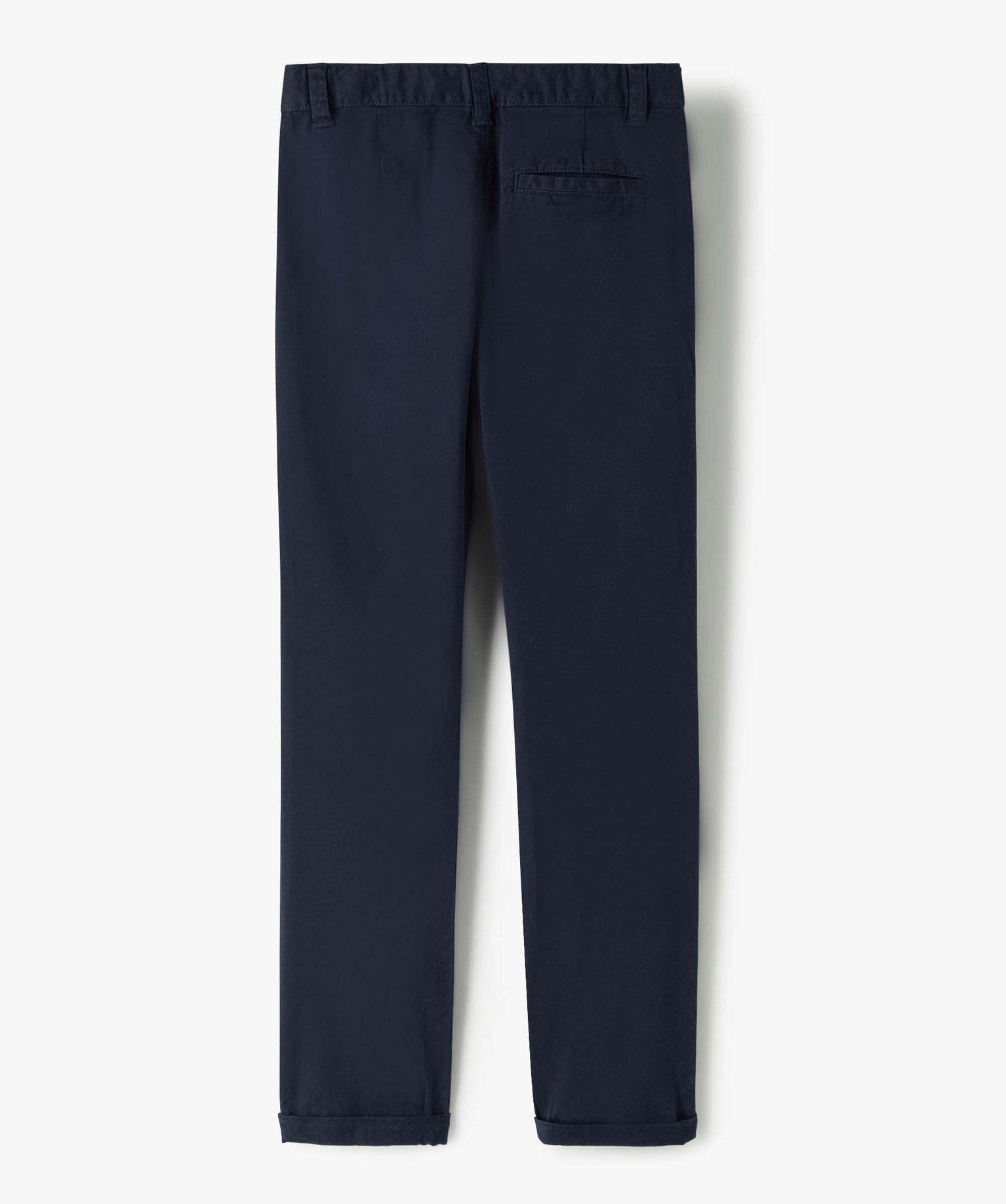 Pantalon Garçon chino uni à revers bleu fonce | GEMO