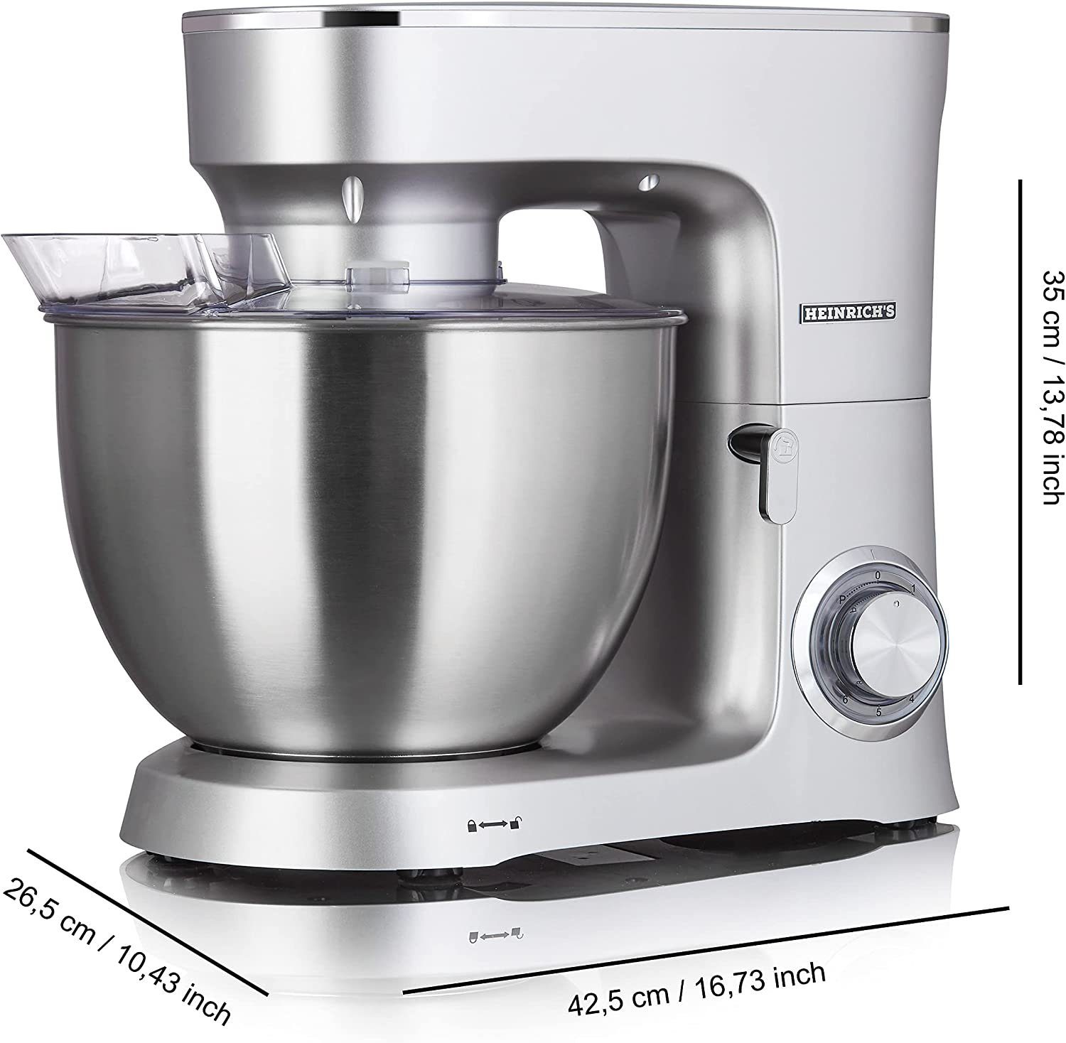 Heinrich´s Multifunktions-Küchenmaschine HKM 8078, 1500 W, 8,00 l Schüssel, Teigmaschine Knetmaschine Rühren/Kneten 3 Aufsätze Pulse Funktion