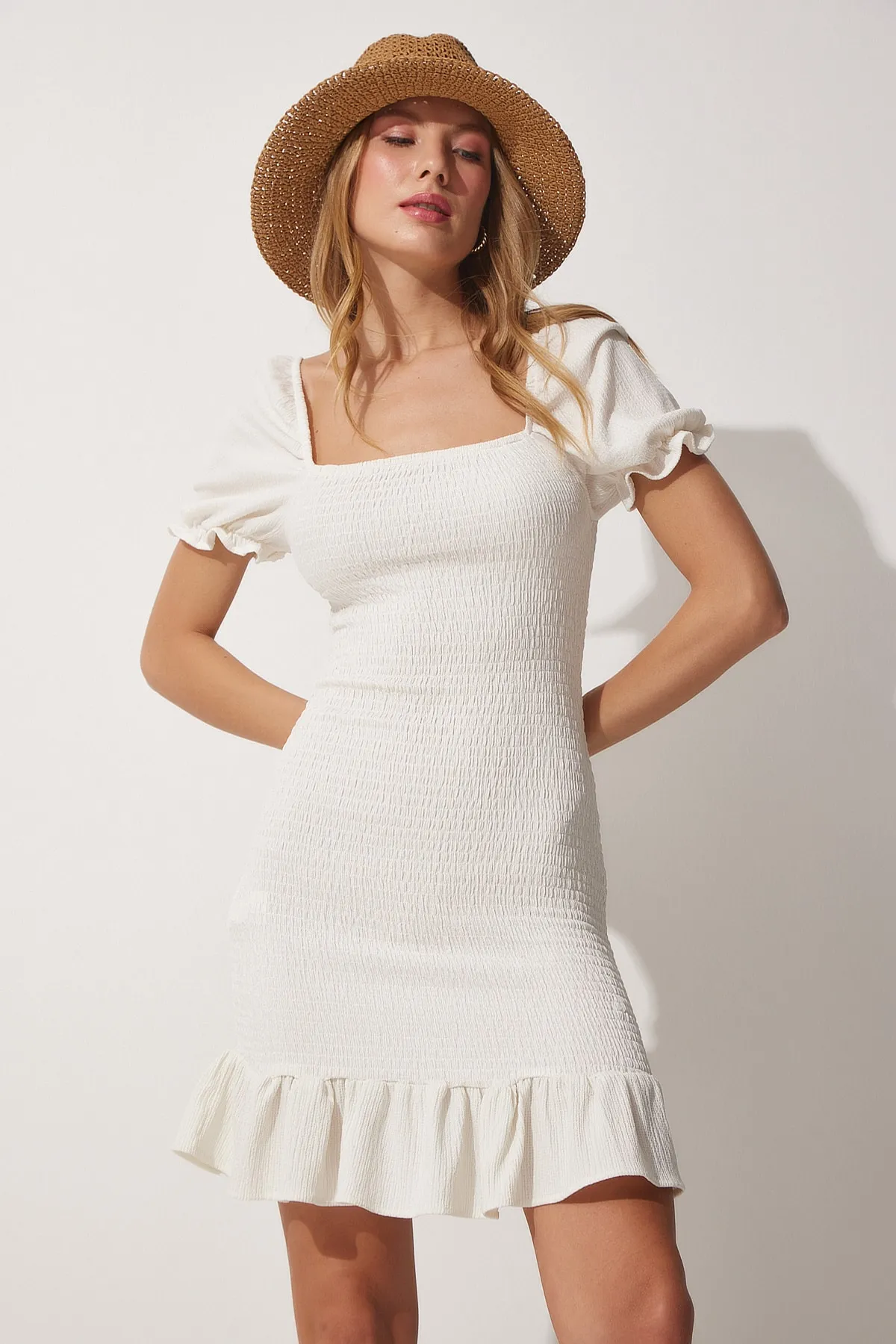 Happiness İstanbul  Gimped Mini-Strickkleid mit quadratischem Ausschnitt